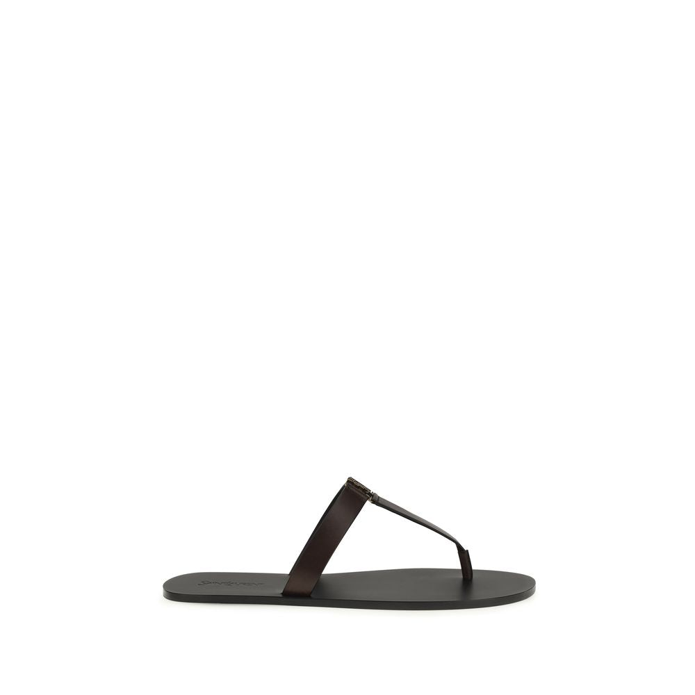 Saint Laurent Brown Calf Leather Bos Taurus Flat Sandals Saint Laurent