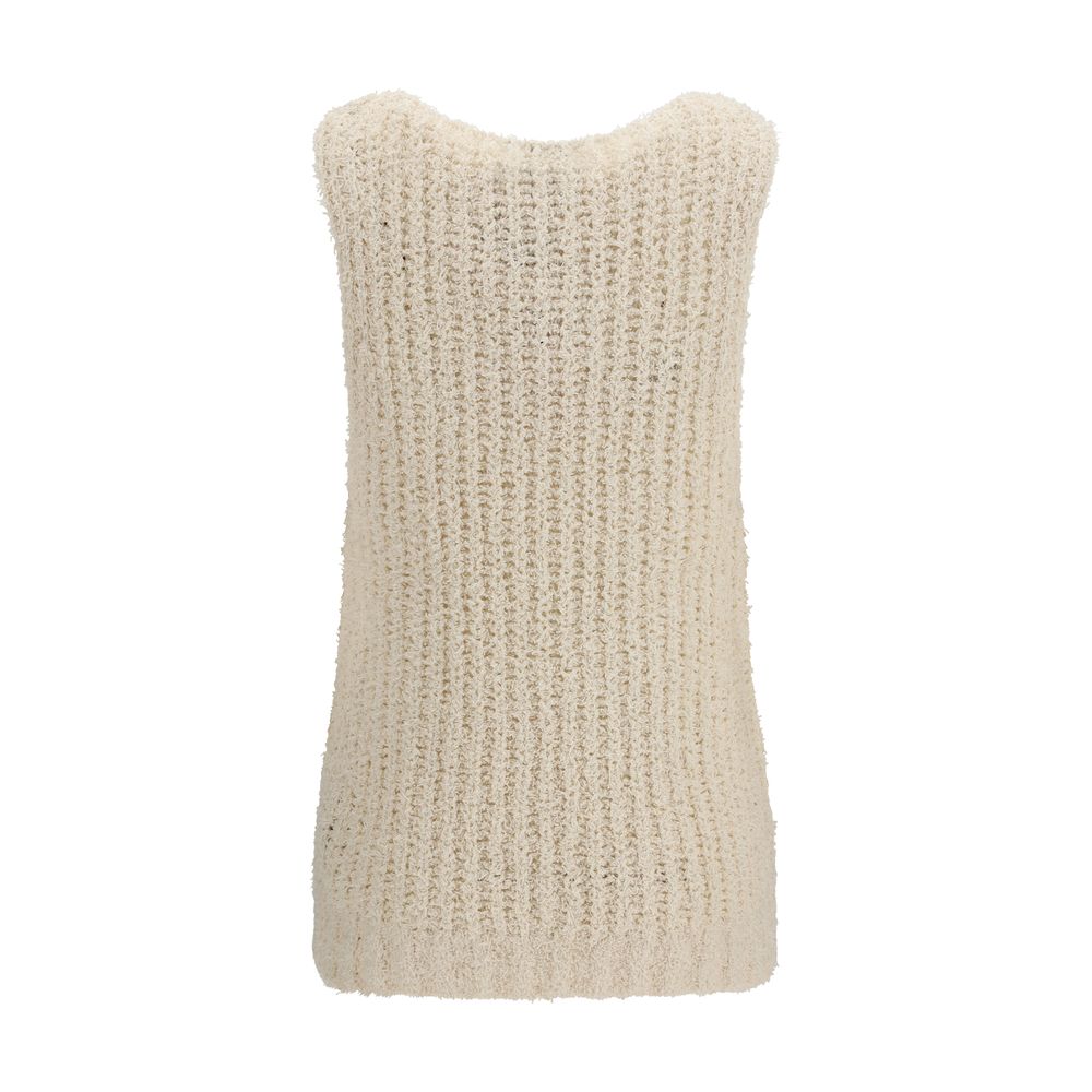 Balmain Beige Cotton Sleeveles Sweater Balmain