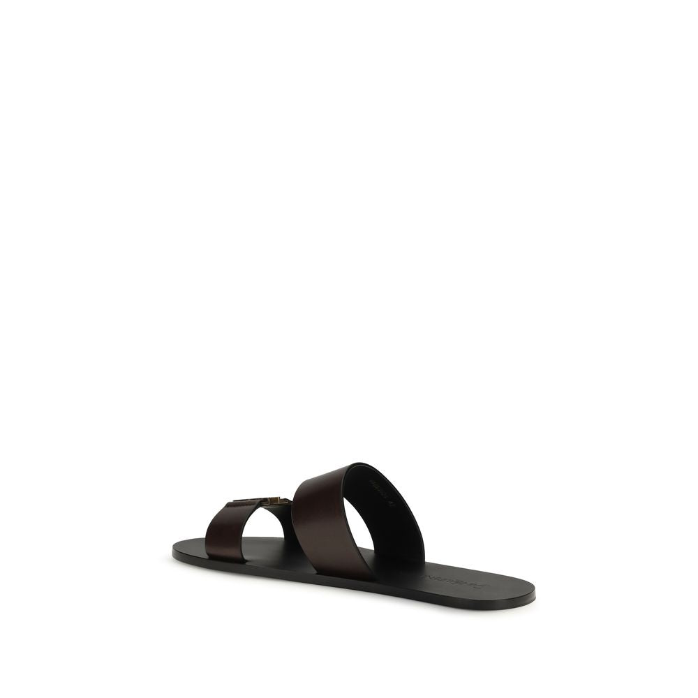 Saint Laurent Brown Calf Leather Bos Taurus Flat Sandals Saint Laurent