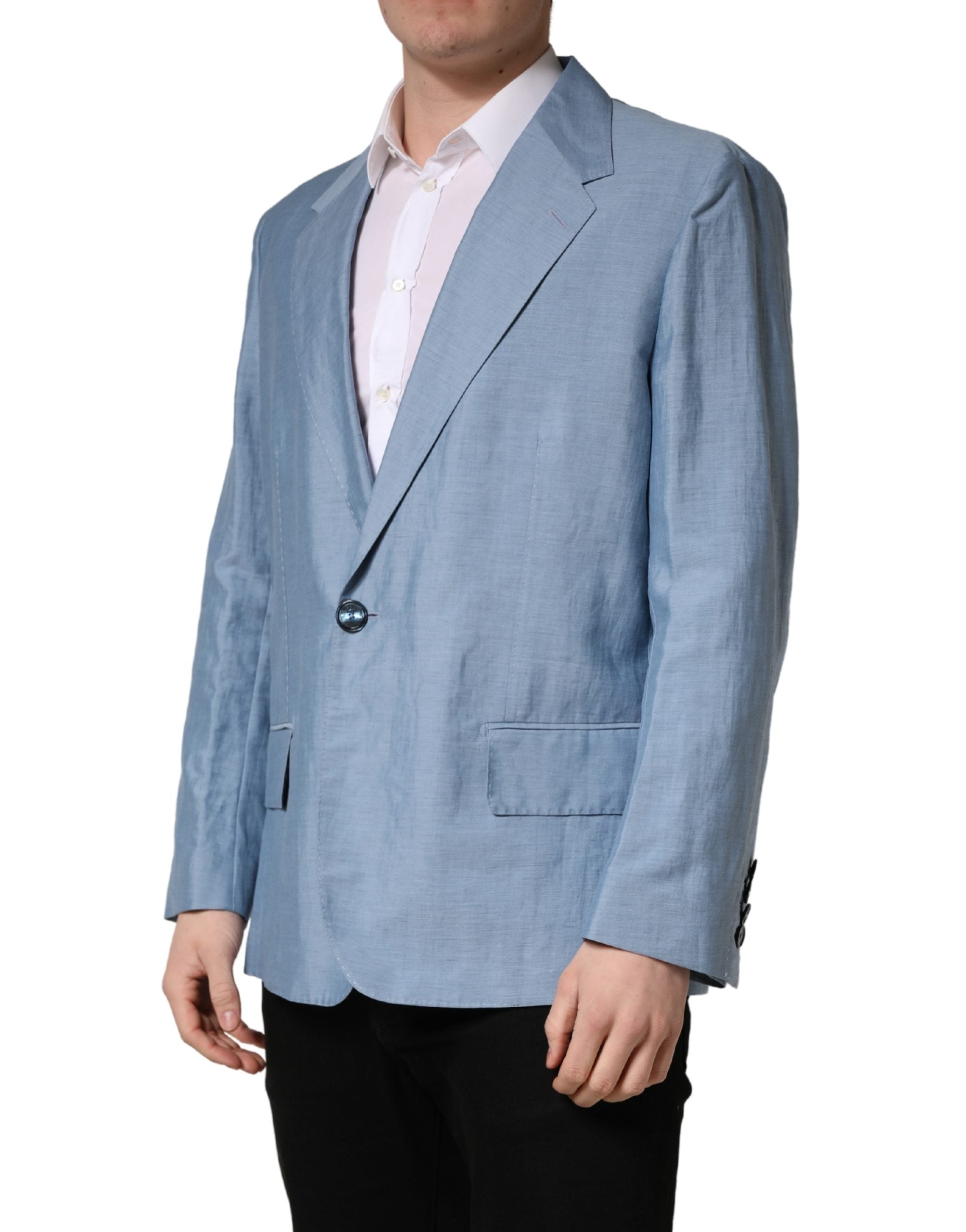 Dolce & Gabbana Light Blue Single Breasted Men Jacket Blazer Dolce & Gabbana