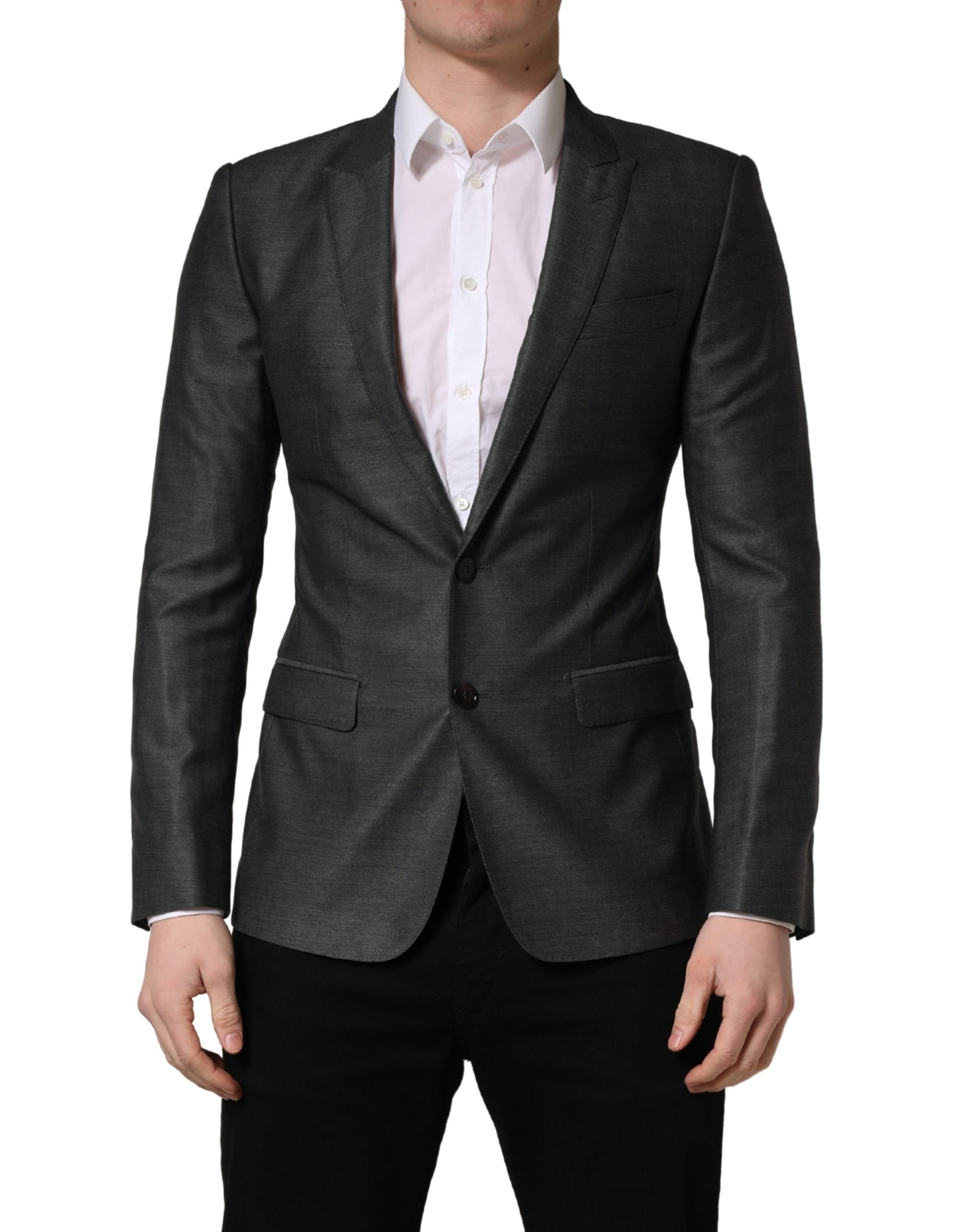 Dolce & Gabbana Dark Gray Wool Slim Fit Coat Jacket Blazer Dolce & Gabbana