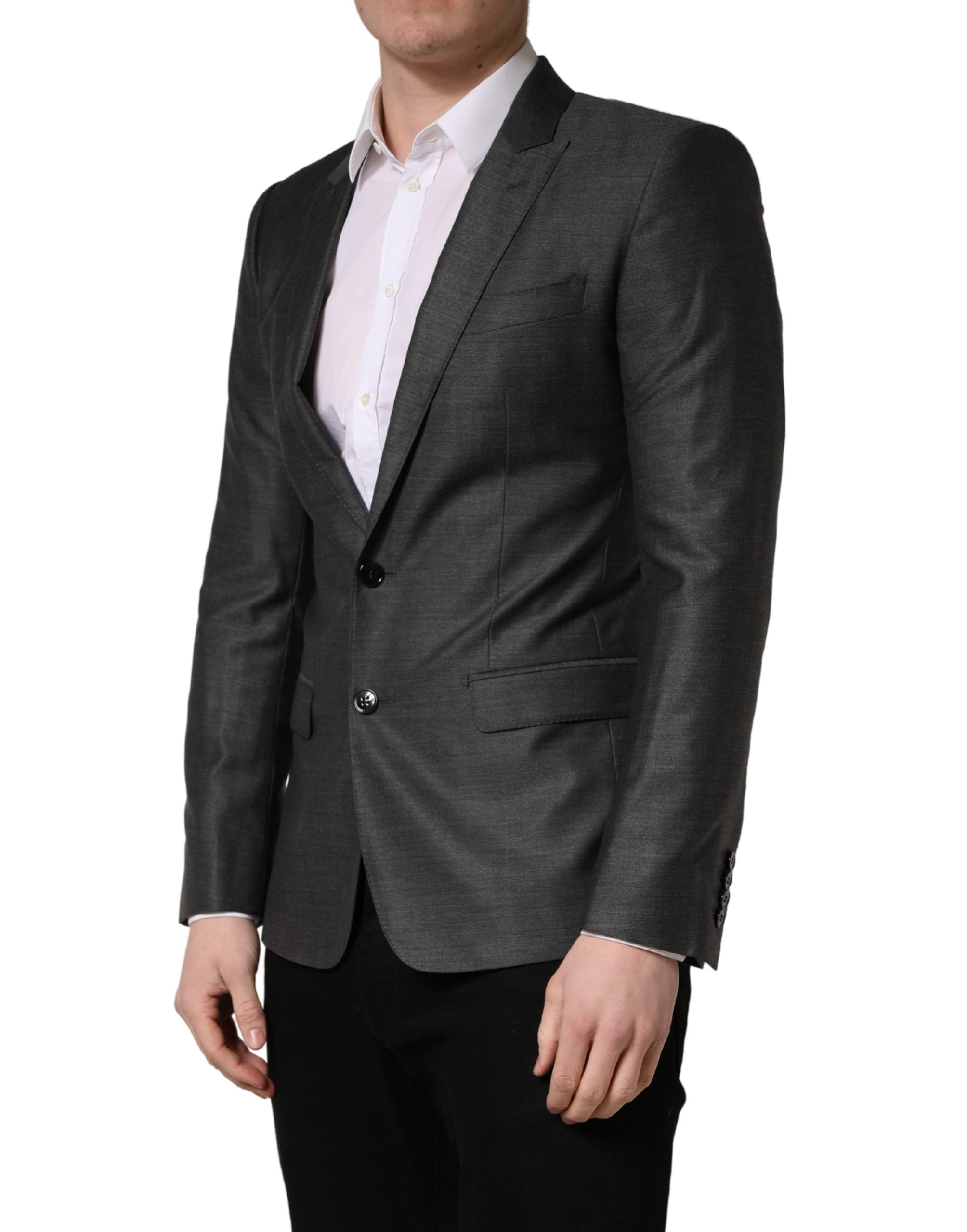 Dolce & Gabbana Dark Gray Wool Slim Fit Coat Jacket Blazer Dolce & Gabbana