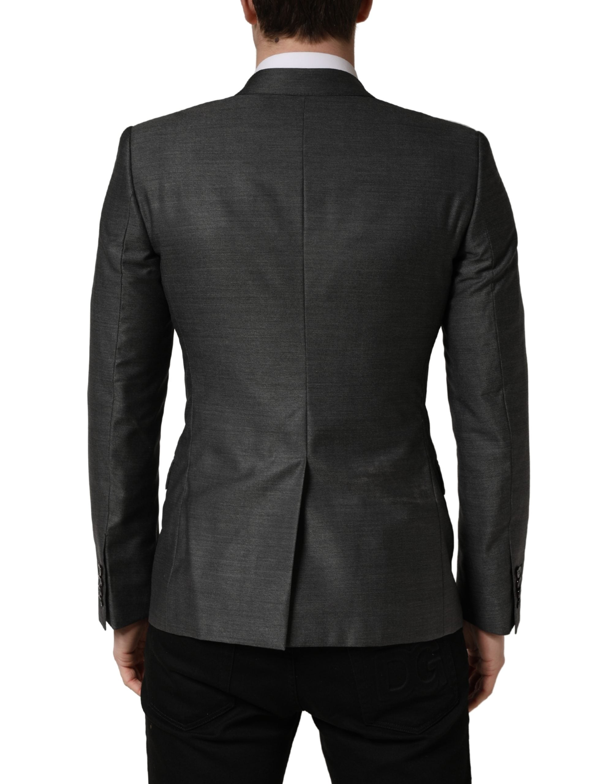 Dolce & Gabbana Dark Gray Wool Slim Fit Coat Jacket Blazer Dolce & Gabbana