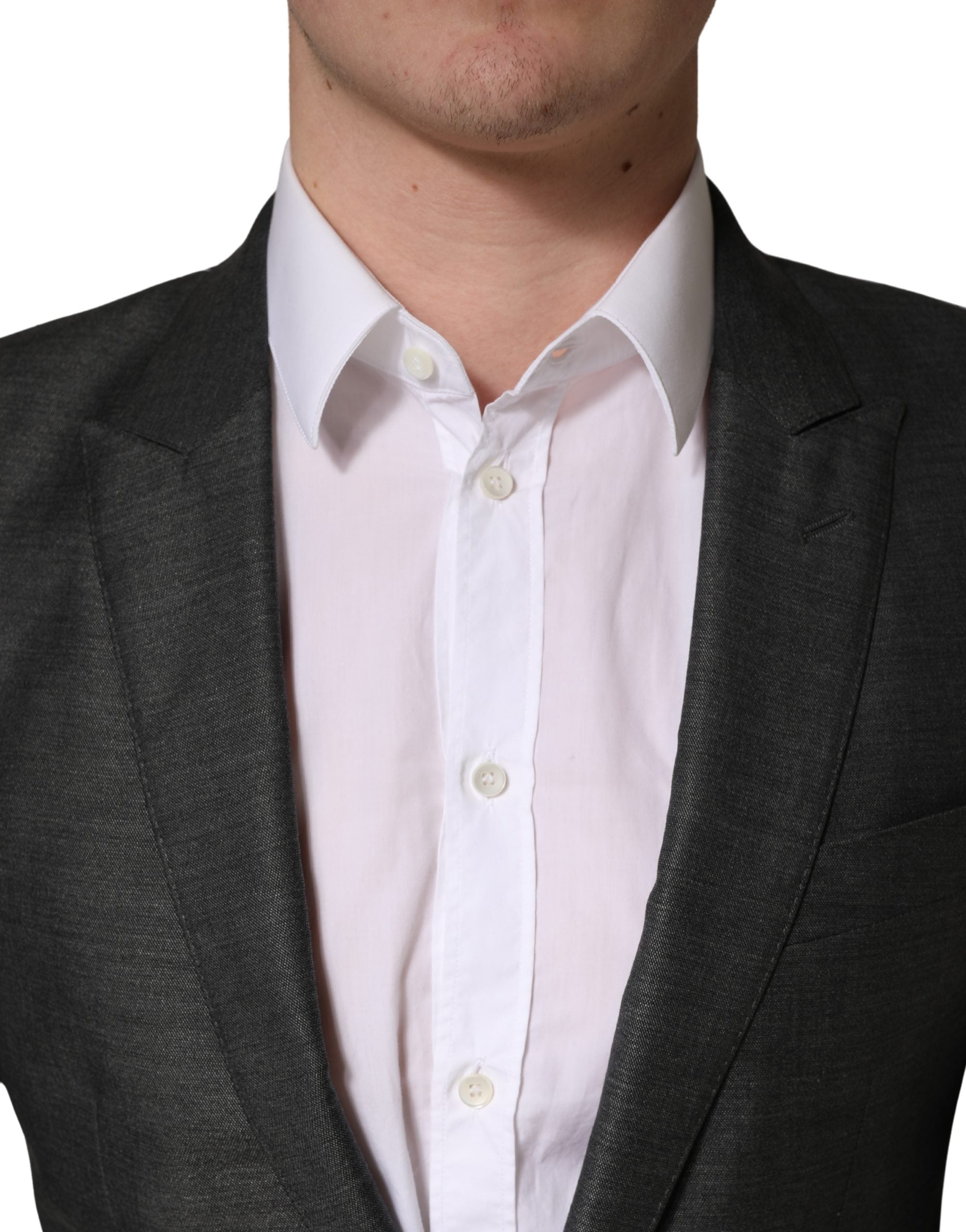 Dolce & Gabbana Dark Gray Wool Slim Fit Coat Jacket Blazer Dolce & Gabbana