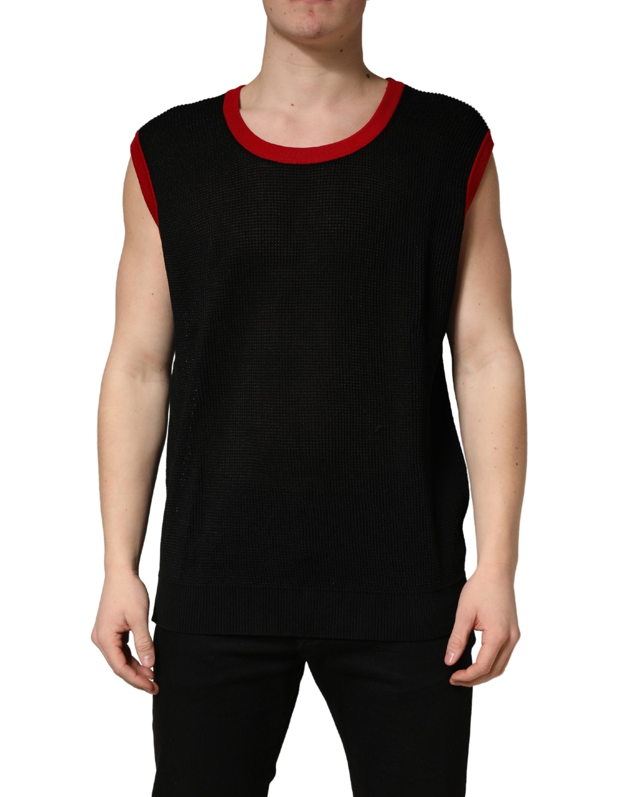 Dolce & Gabbana Black Crew Neck Sleeveless Men Knit Vest T-shirt Dolce & Gabbana