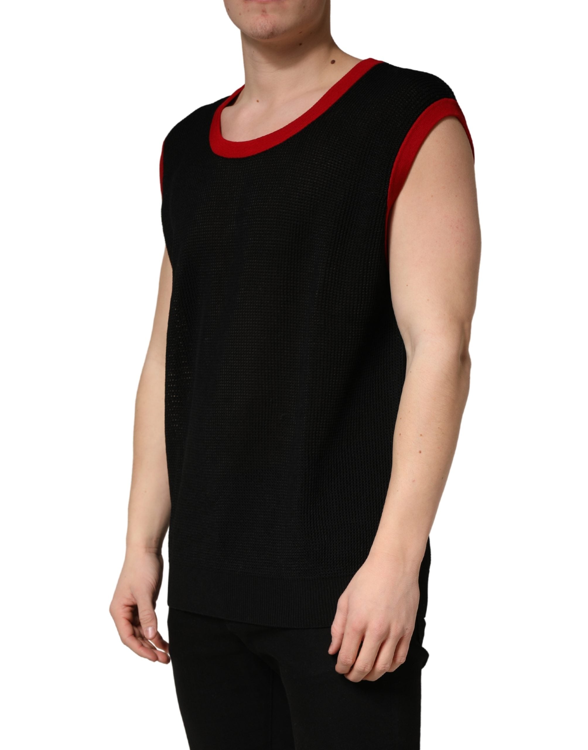 Dolce & Gabbana Black Crew Neck Sleeveless Men Knit Vest T-shirt Dolce & Gabbana