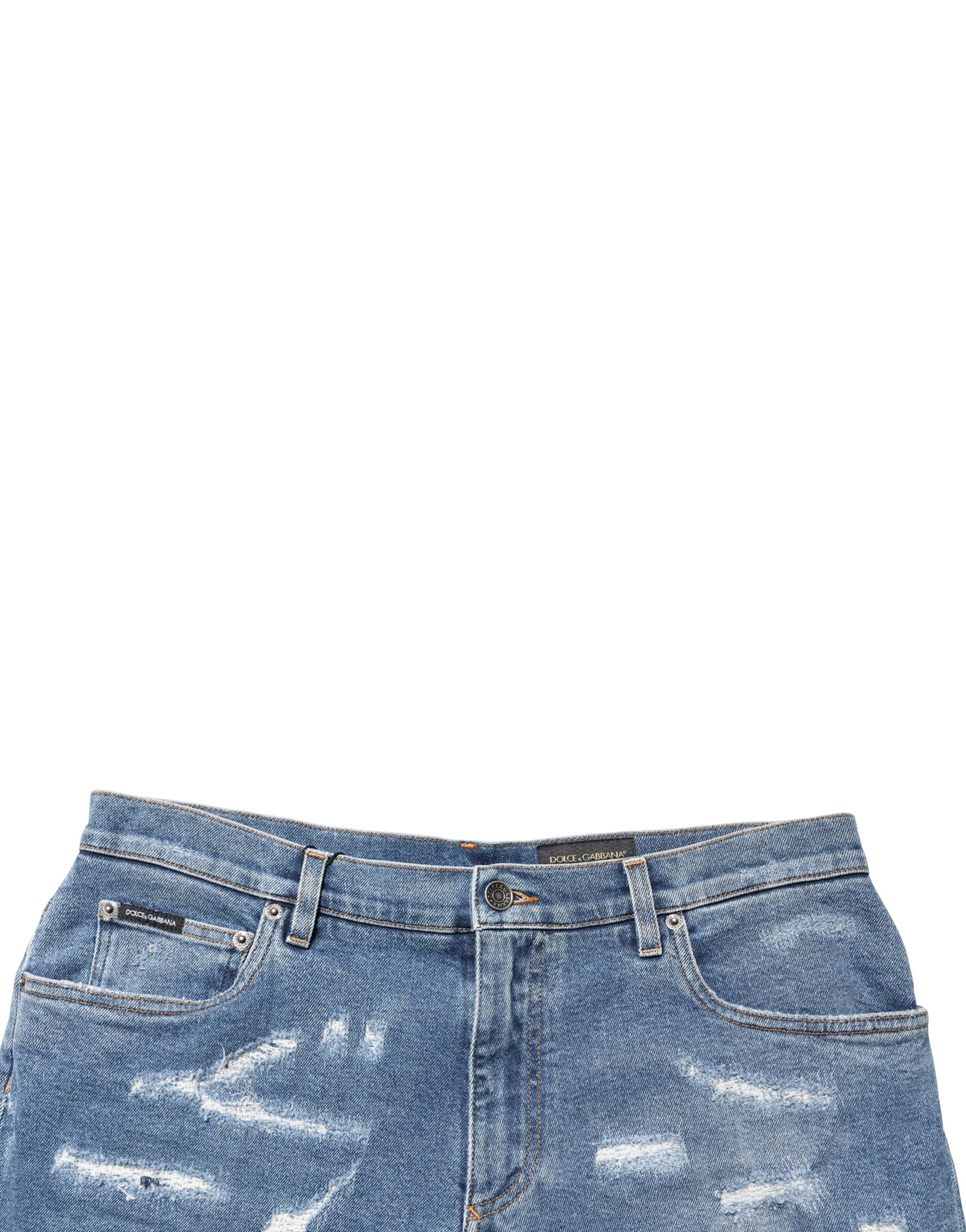 Dolce & Gabbana Blue Cotton Distressed Denim Bermuda Shorts Dolce & Gabbana
