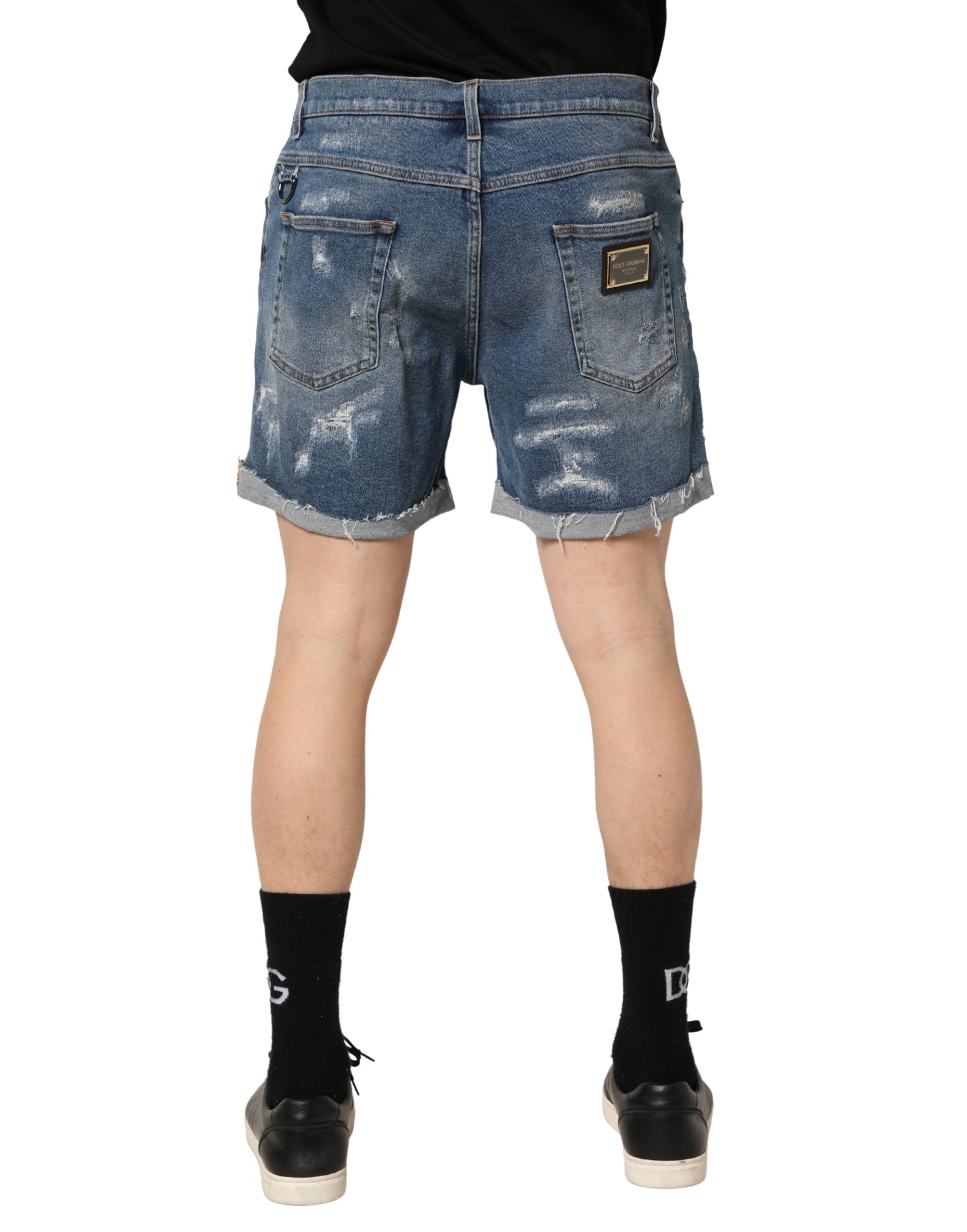Dolce & Gabbana Blue Cotton Distressed Denim Bermuda Shorts Dolce & Gabbana