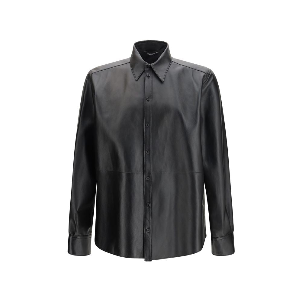 Dolce & Gabbana Black Leather Dress Shirt Dolce & Gabbana