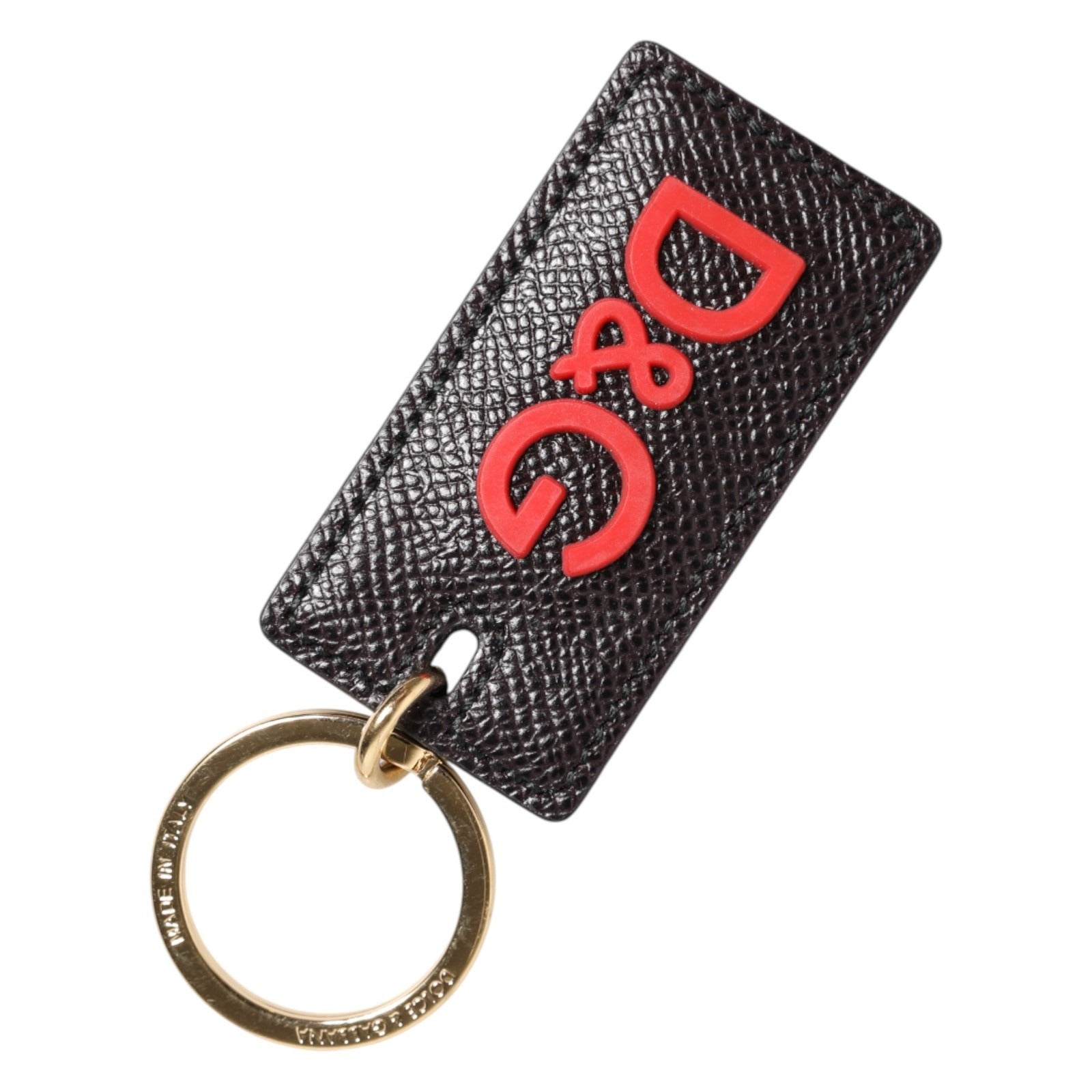 Dolce & Gabbana Black Calf Leather Logo Metal Ring Men Keychain Keyring Dolce & Gabbana
