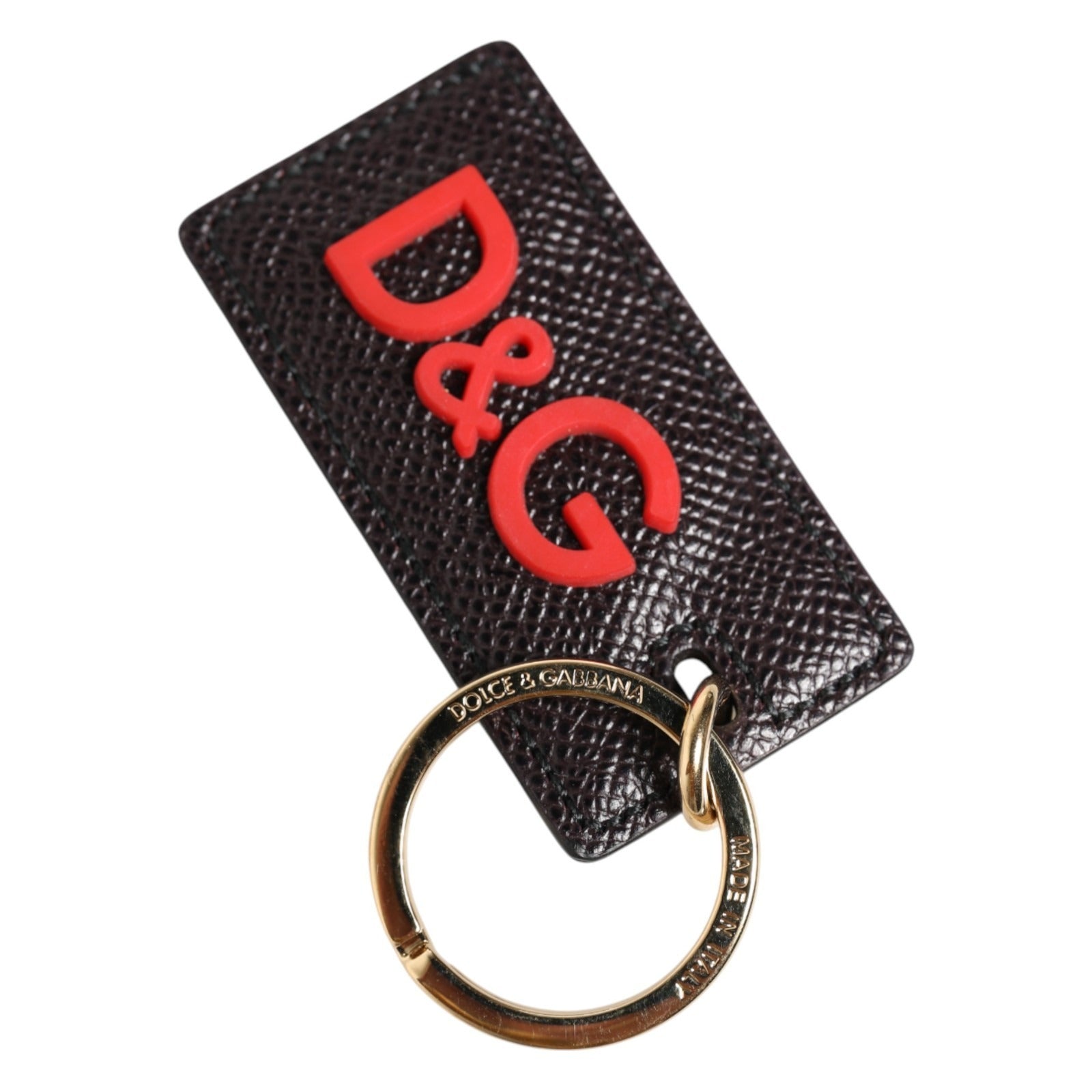 Dolce & Gabbana Black Calf Leather Logo Metal Ring Men Keychain Keyring Dolce & Gabbana