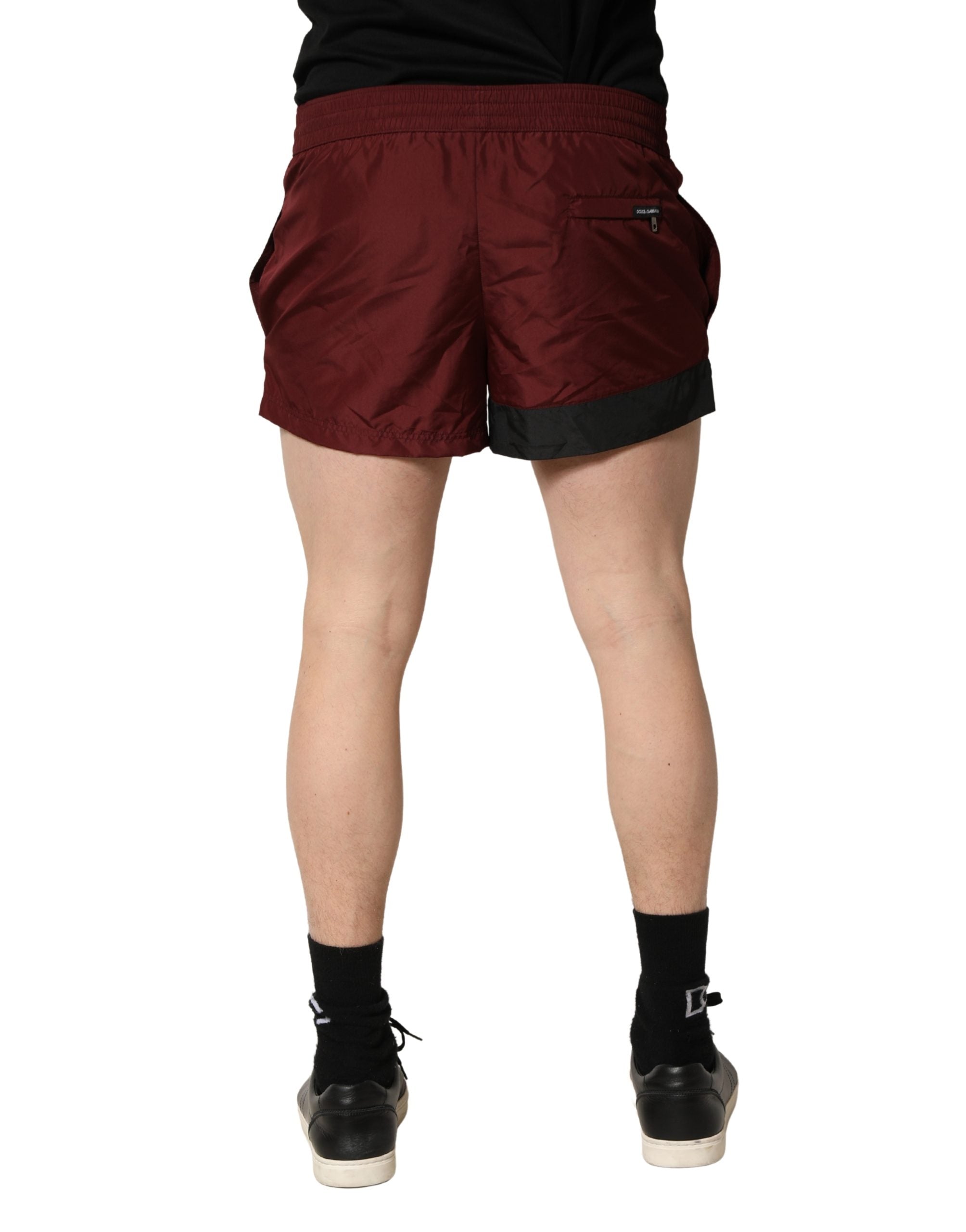 Dolce & Gabbana Maroon Polyester Drawstring Shorts Swimwear Dolce & Gabbana