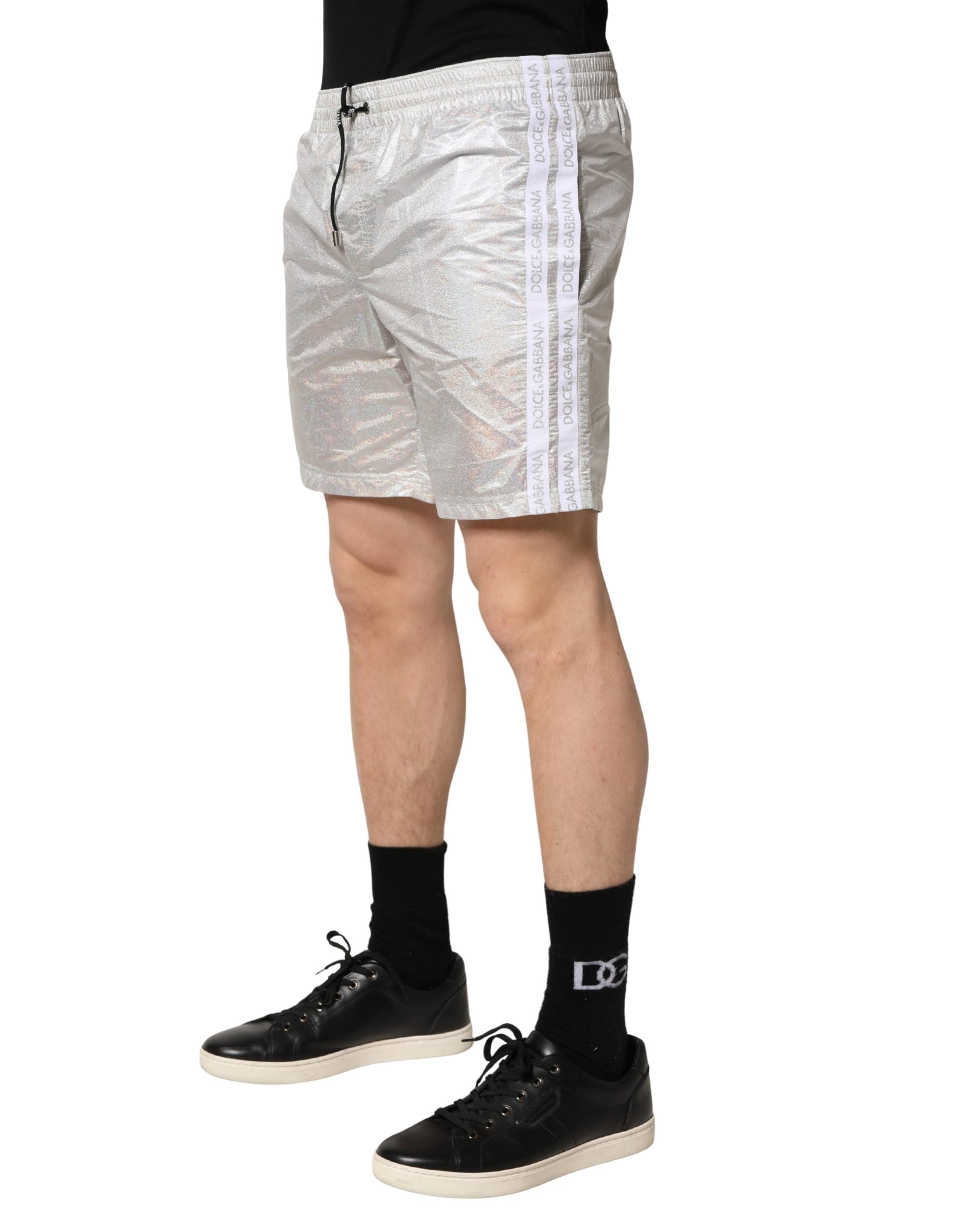 Dolce & Gabbana Silver Polyester Drawstring Men Shorts Swimwear Dolce & Gabbana
