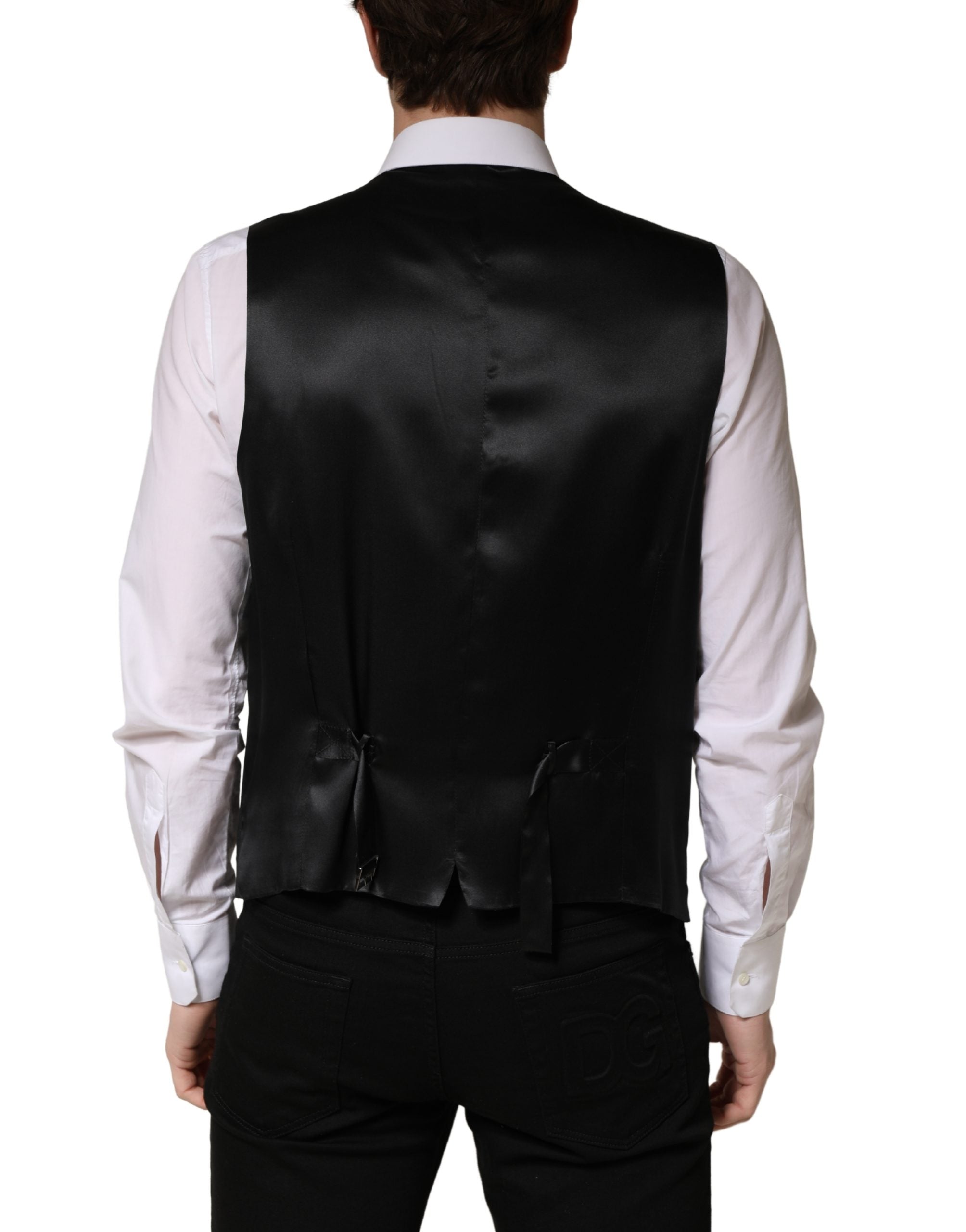 Dolce & Gabbana Black Wool Single Breasted Men Waistcoat Vest Dolce & Gabbana