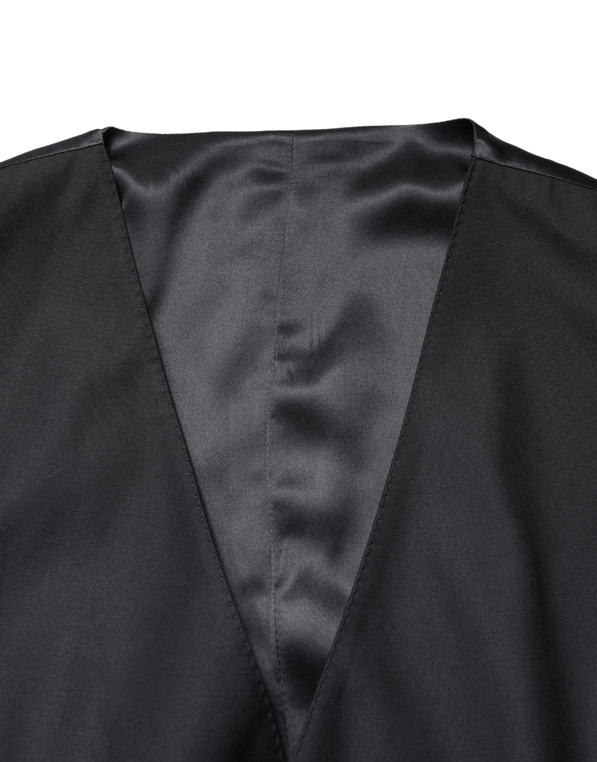 Dolce & Gabbana Black Wool Single Breasted Men Waistcoat Vest Dolce & Gabbana