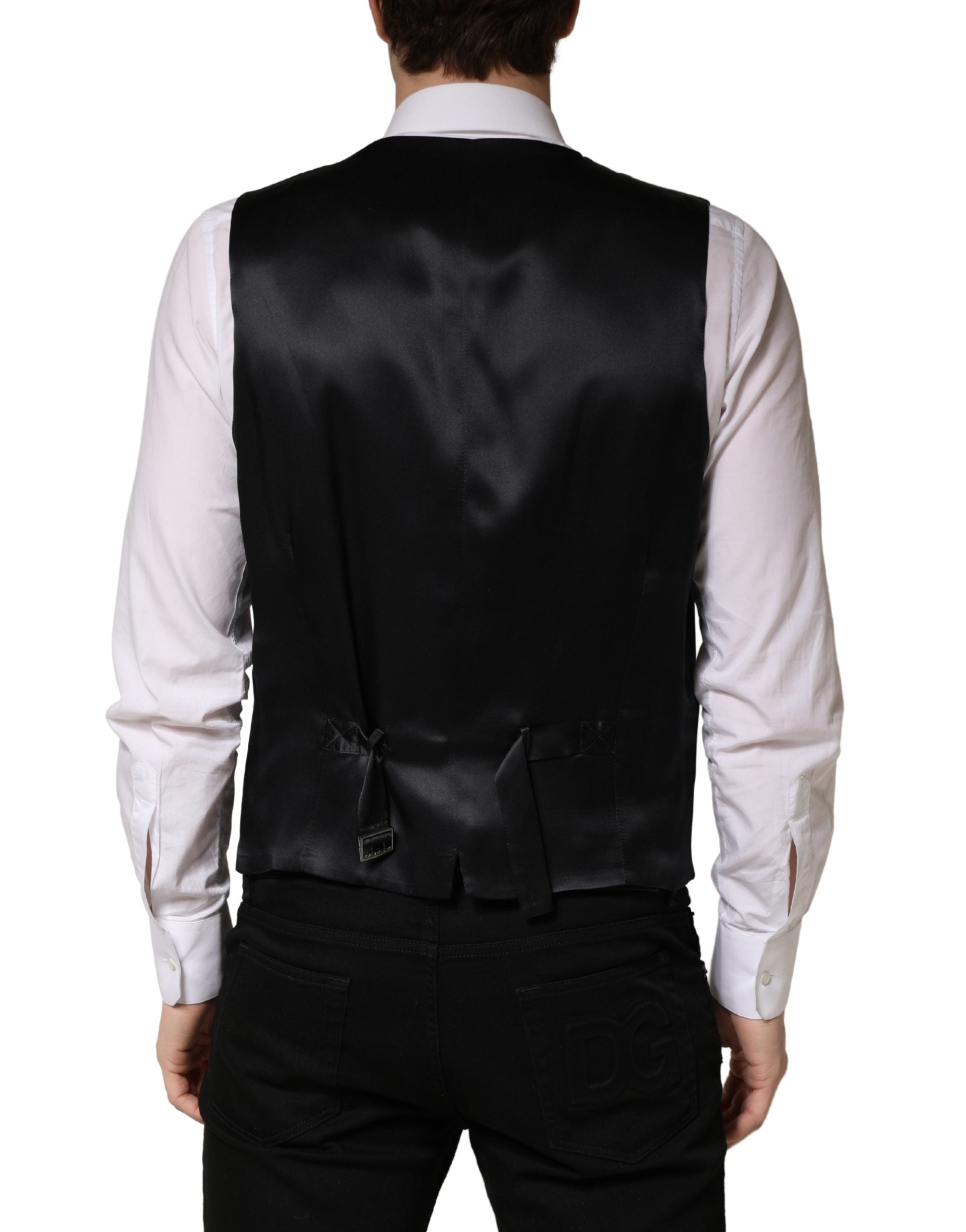 Dolce & Gabbana Black Wool Single Breasted Men Waistcoat Vest Dolce & Gabbana