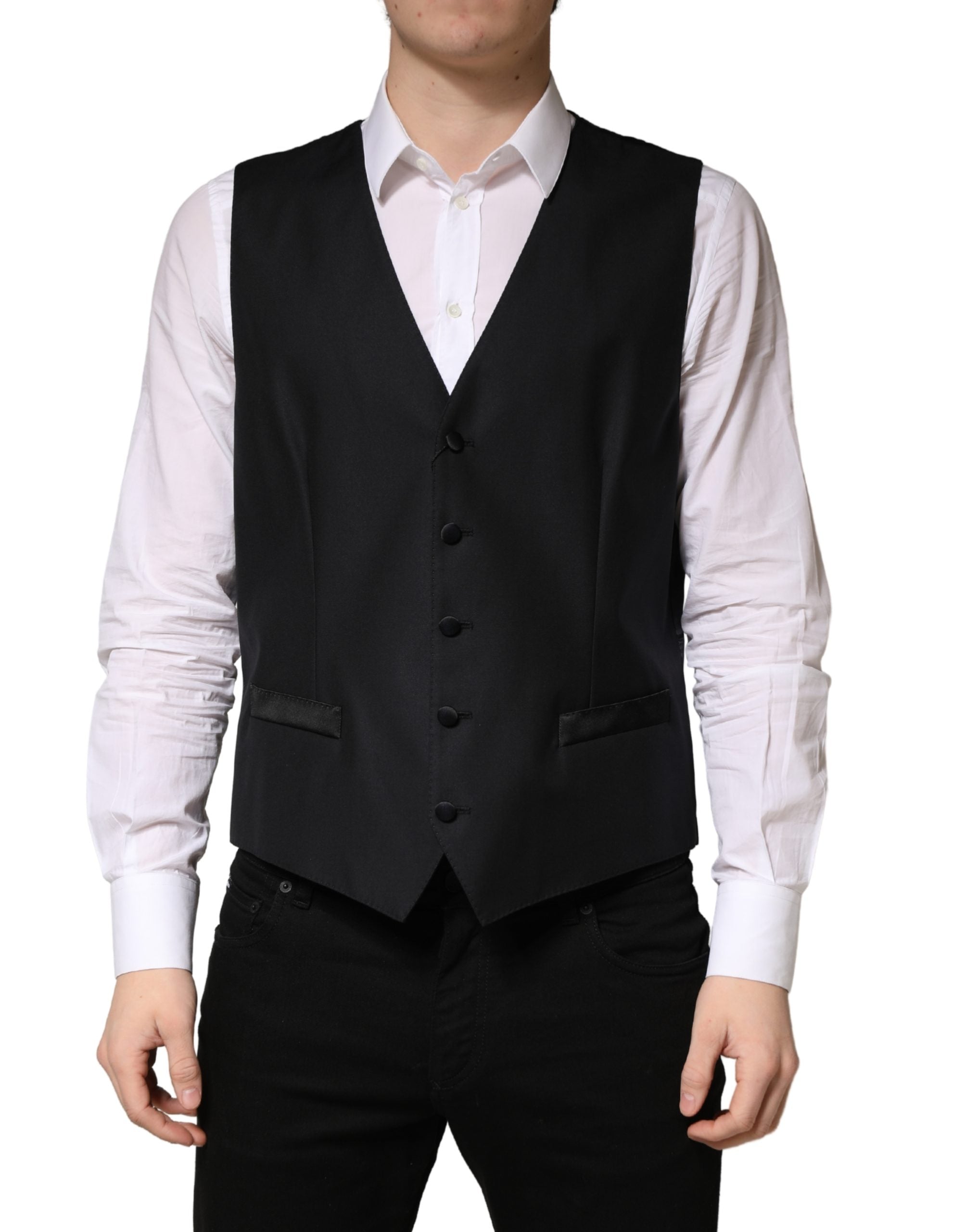 Dolce & Gabbana Black Wool Single Breasted Men Waistcoat Vest Dolce & Gabbana