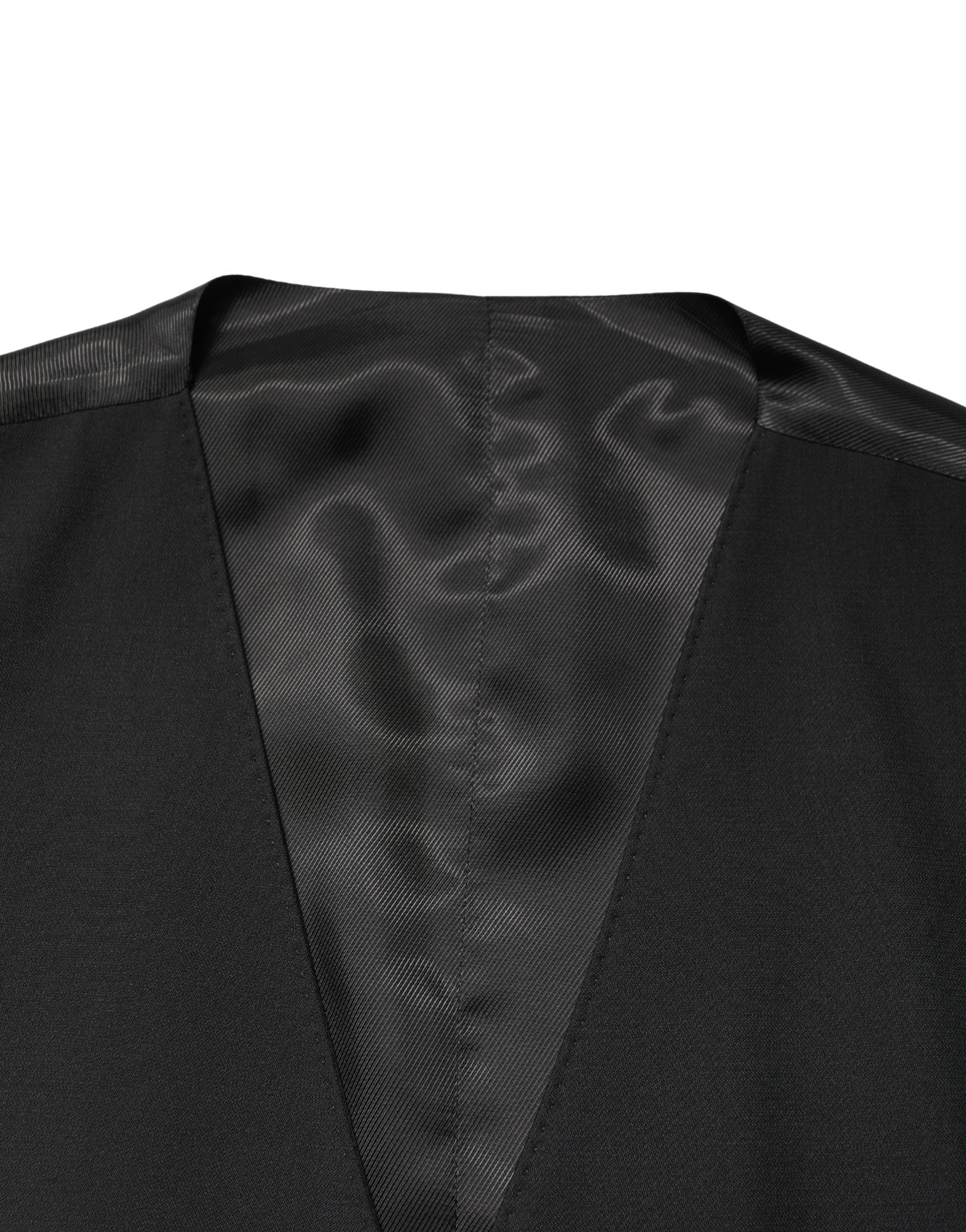 Dolce & Gabbana Black Wool Single Breasted Men Waistcoat Vest Dolce & Gabbana