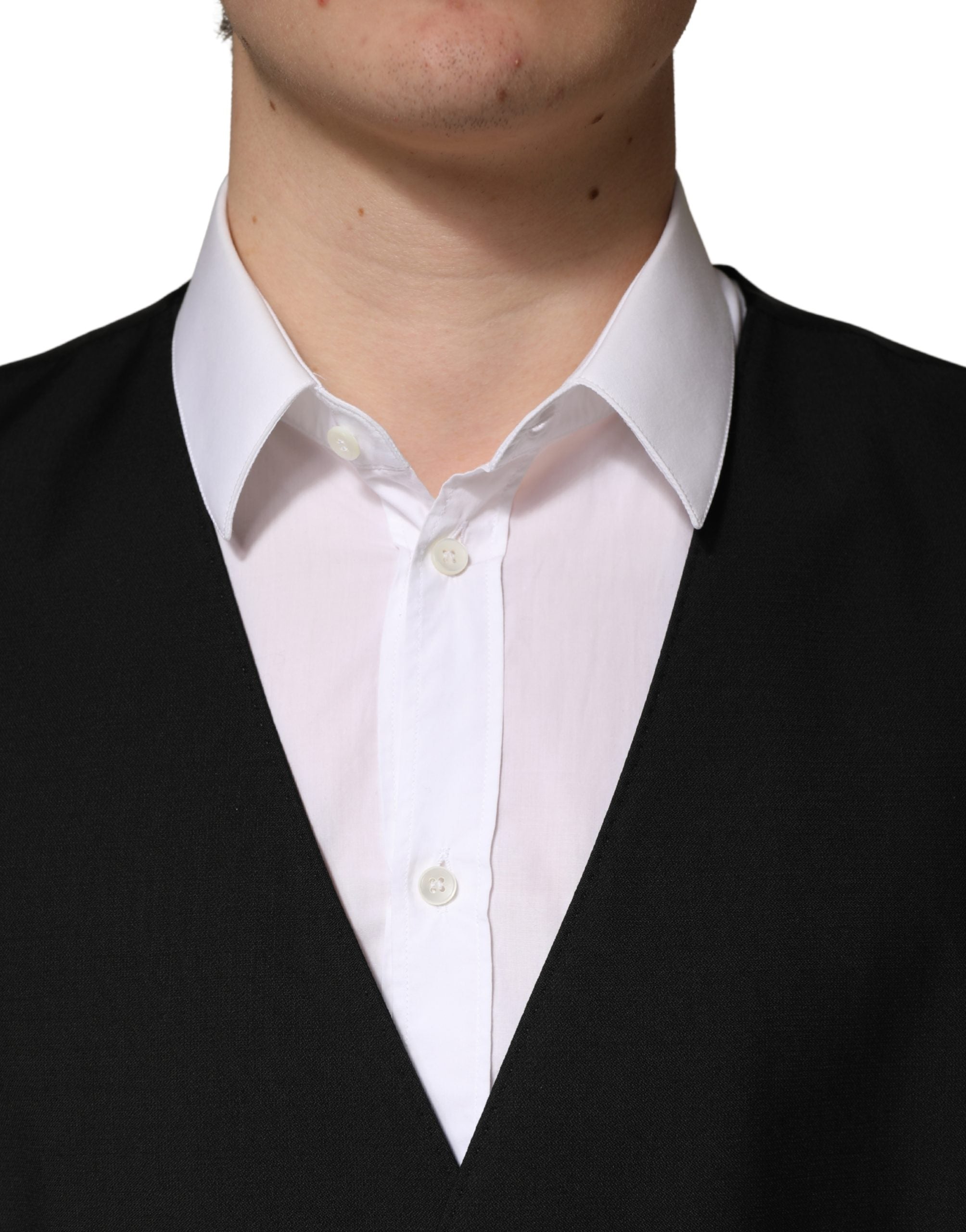 Dolce & Gabbana Black Wool Single Breasted Men Waistcoat Vest Dolce & Gabbana