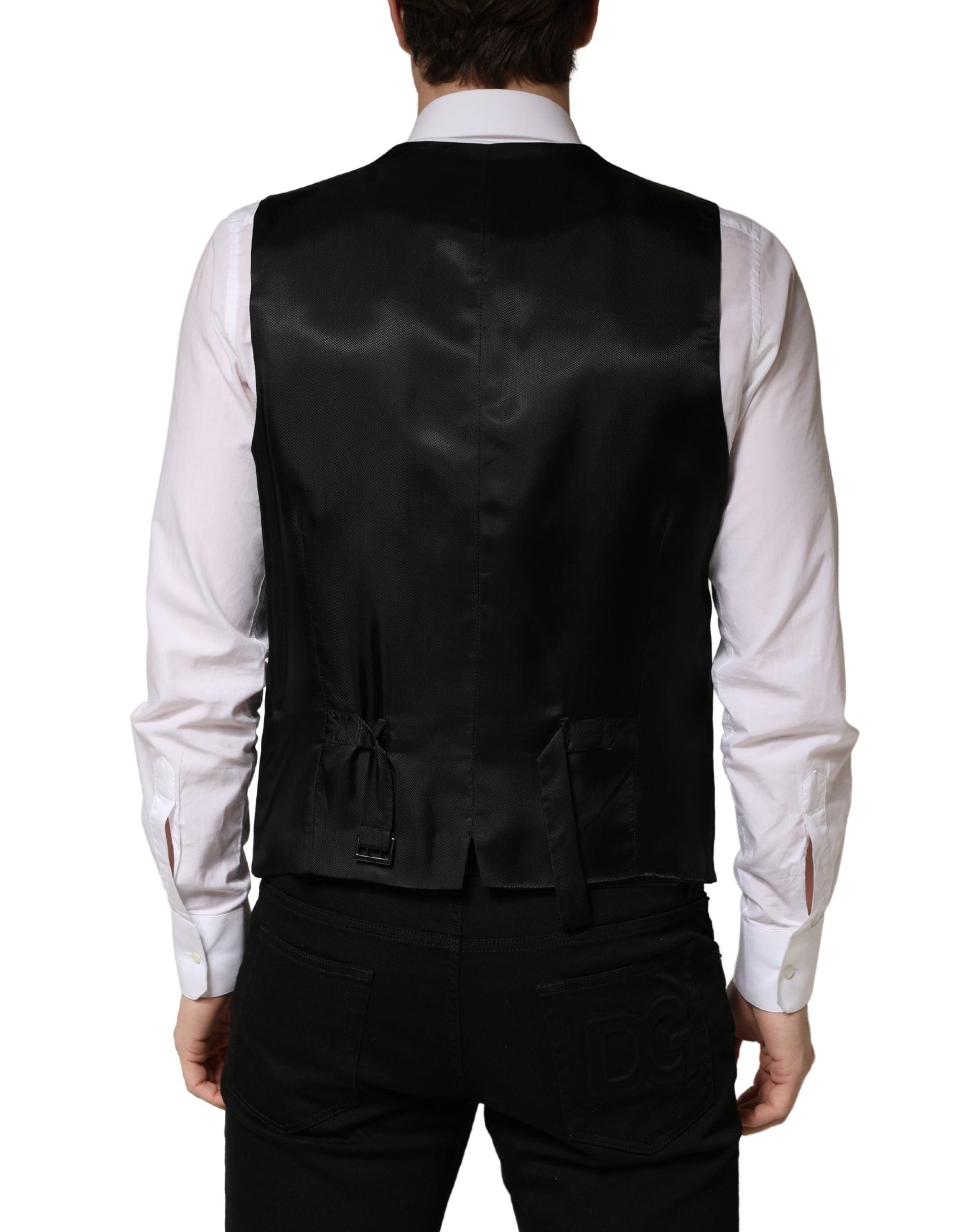 Dolce & Gabbana Black Wool Single Breasted Men Waistcoat Vest Dolce & Gabbana