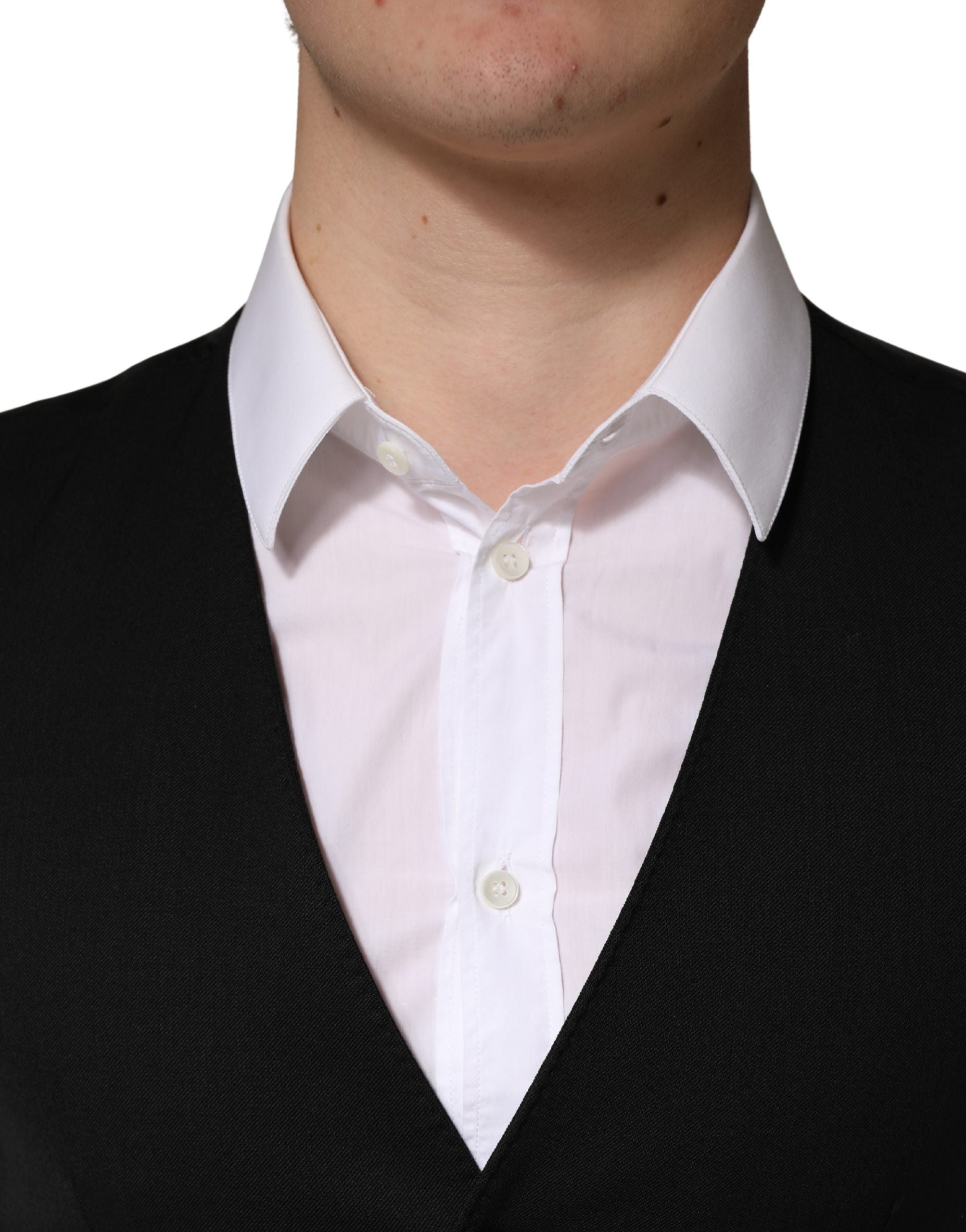 Dolce & Gabbana Black Wool Single Breasted Men Waistcoat Vest Dolce & Gabbana