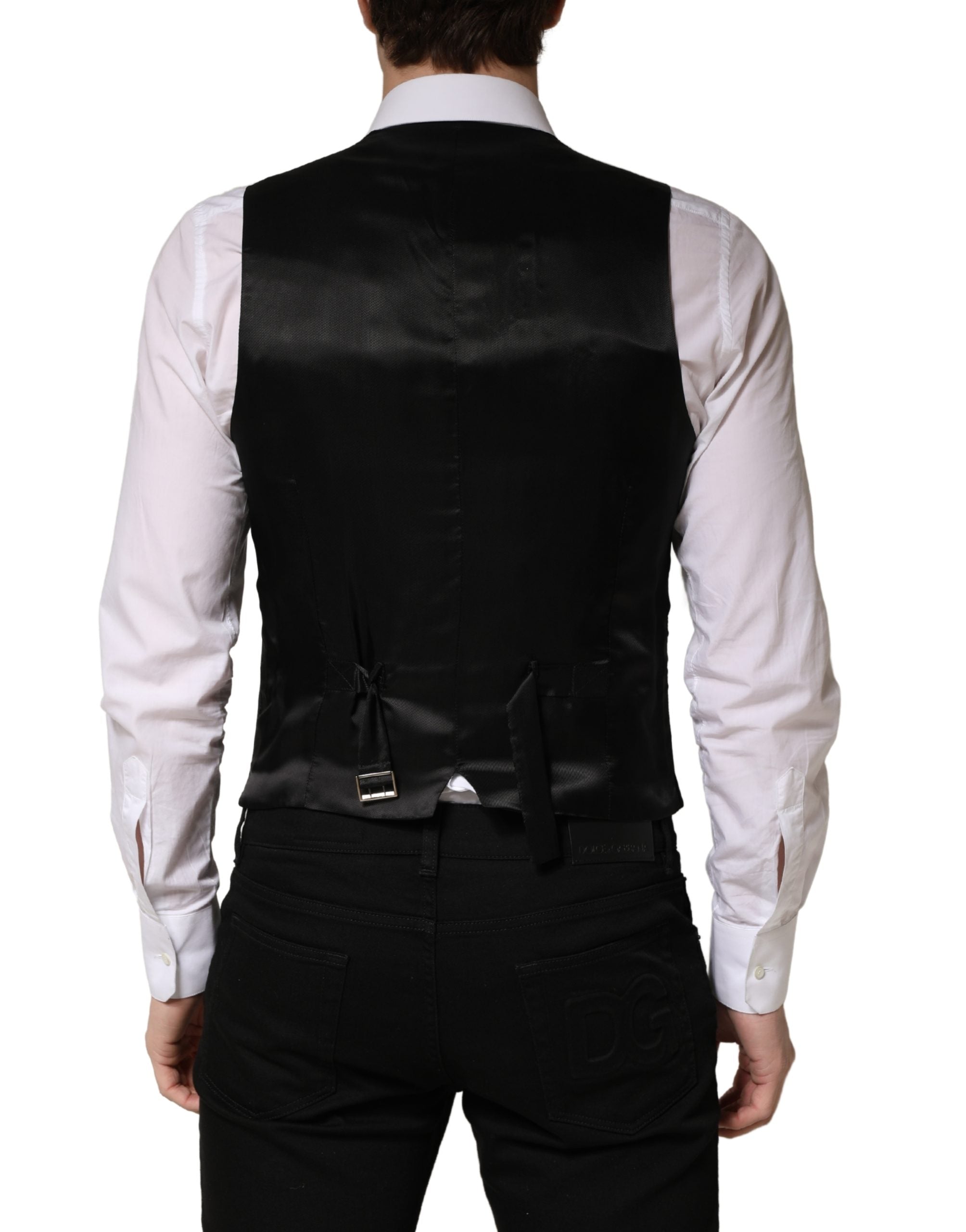 Dolce & Gabbana Black Wool Single Breasted Men Waistcoat Vest Dolce & Gabbana