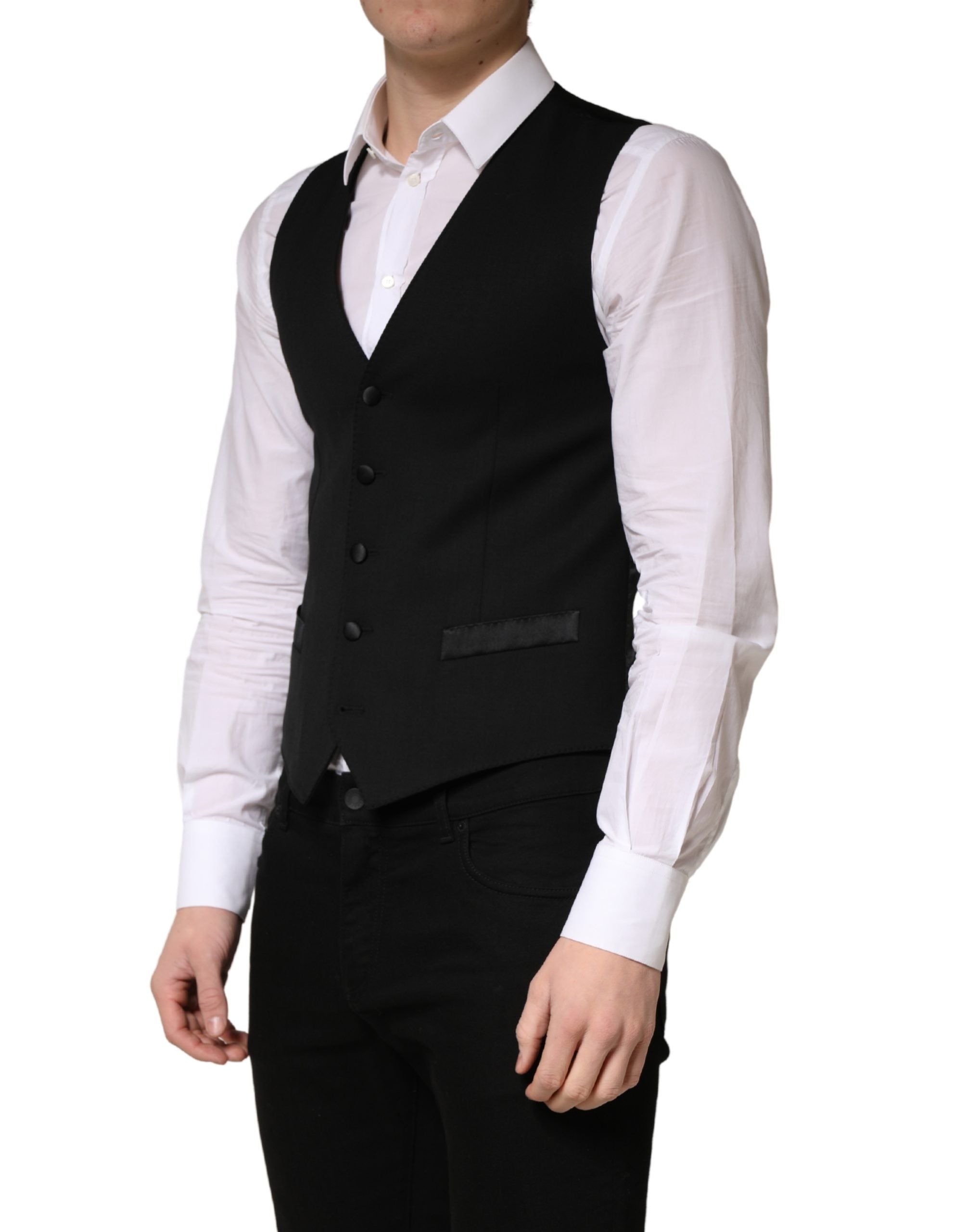 Dolce & Gabbana Black Wool Single Breasted Men Waistcoat Vest Dolce & Gabbana