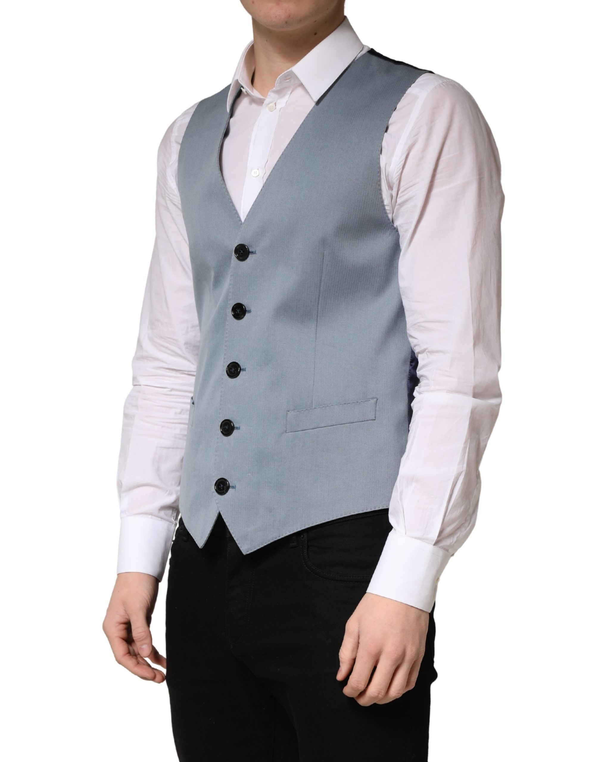 Dolce & Gabbana Gray Wool Single Breasted Men Waistcoat Vest Dolce & Gabbana