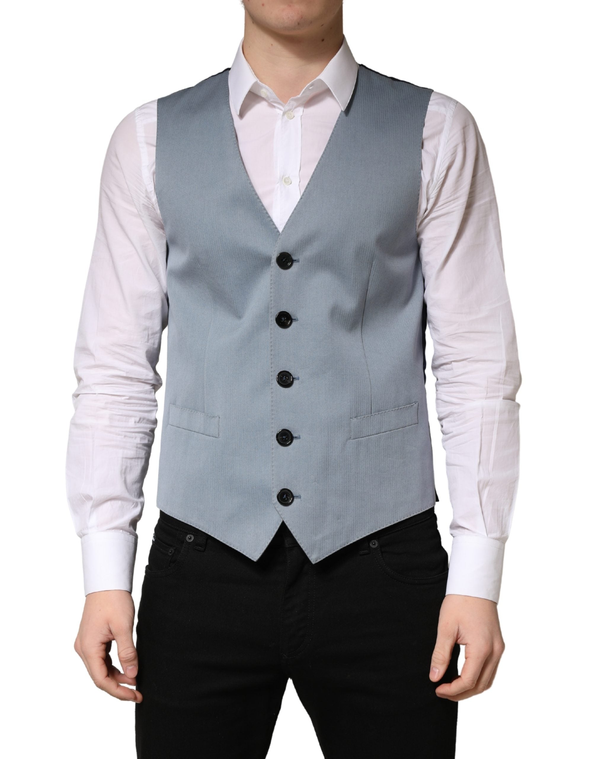 Dolce & Gabbana Gray Wool Single Breasted Men Waistcoat Vest Dolce & Gabbana