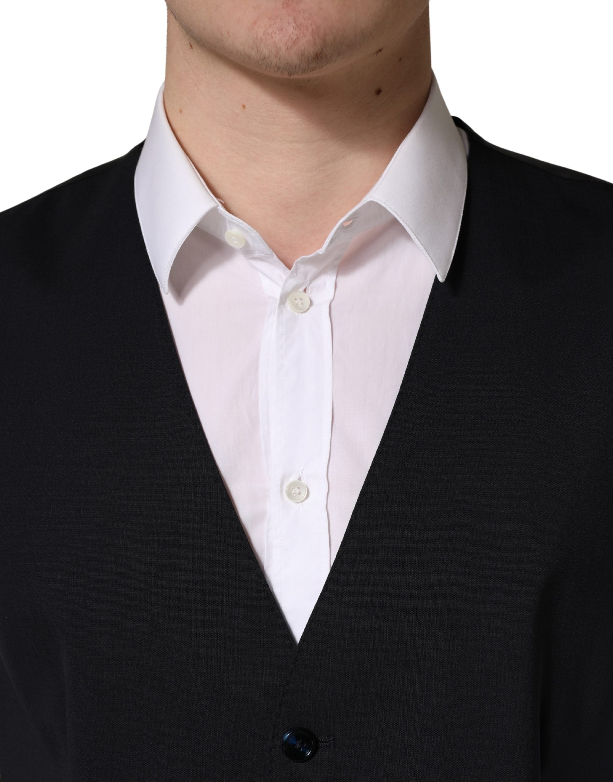 Dolce & Gabbana Black Wool Single Breasted Waistcoat Vest Dolce & Gabbana