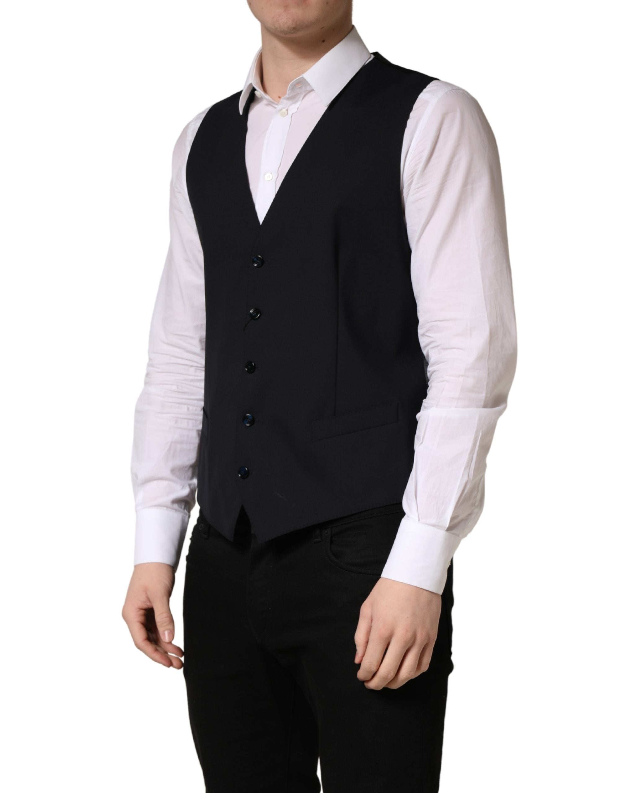 Dolce & Gabbana Black Wool Single Breasted Waistcoat Vest Dolce & Gabbana