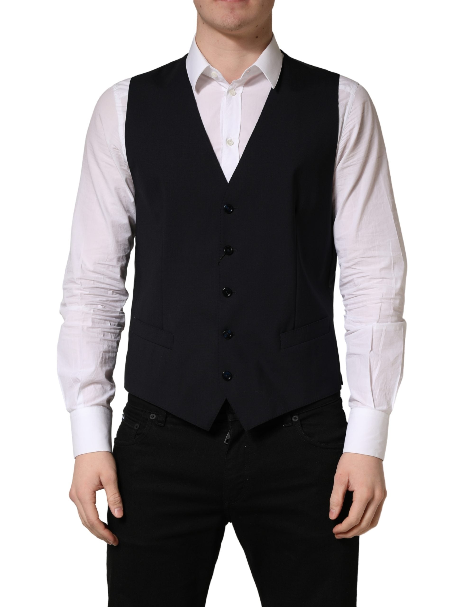 Dolce & Gabbana Black Wool Single Breasted Waistcoat Vest Dolce & Gabbana