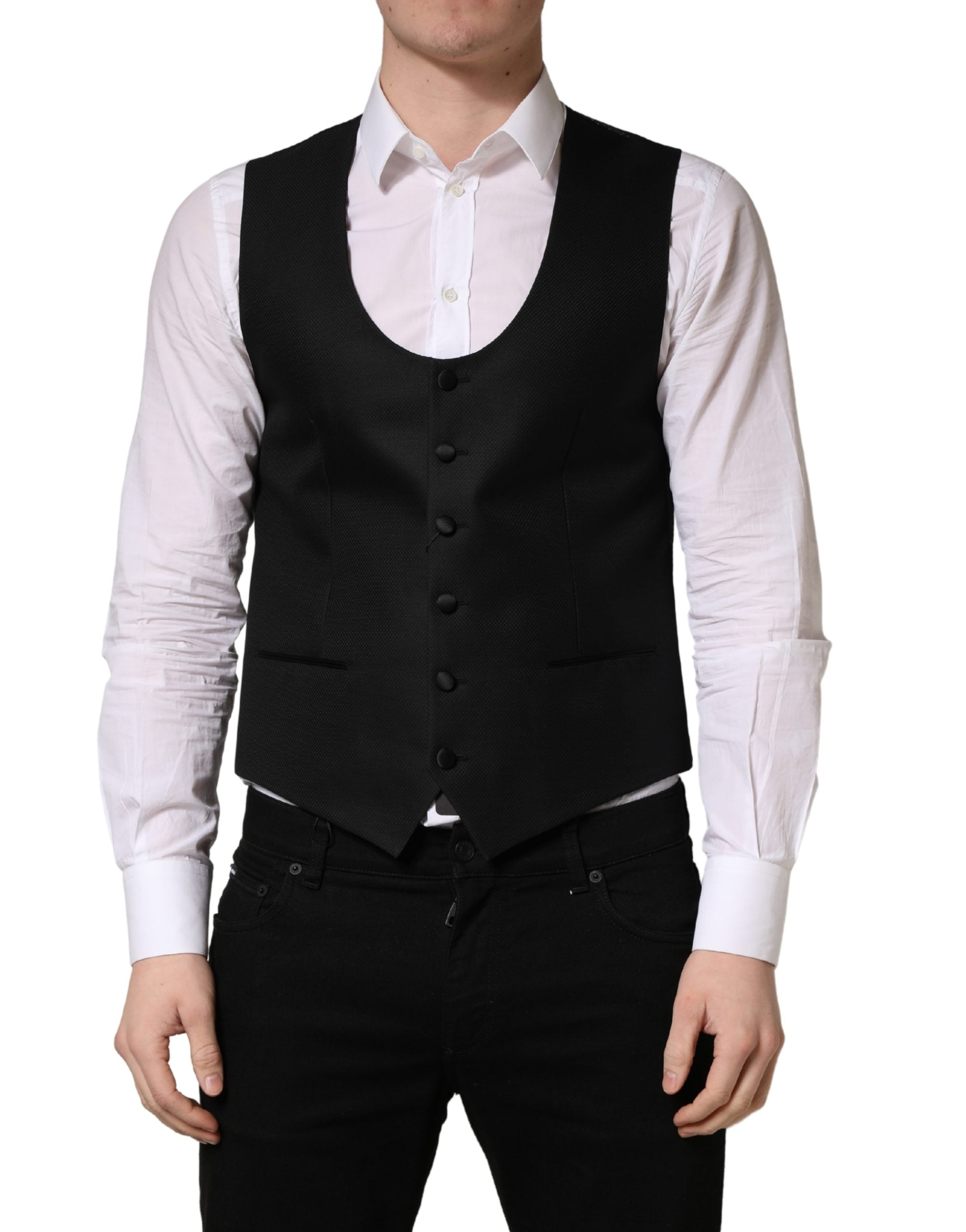 Dolce & Gabbana Black Wool Single Breasted Waistcoat Vest Dolce & Gabbana