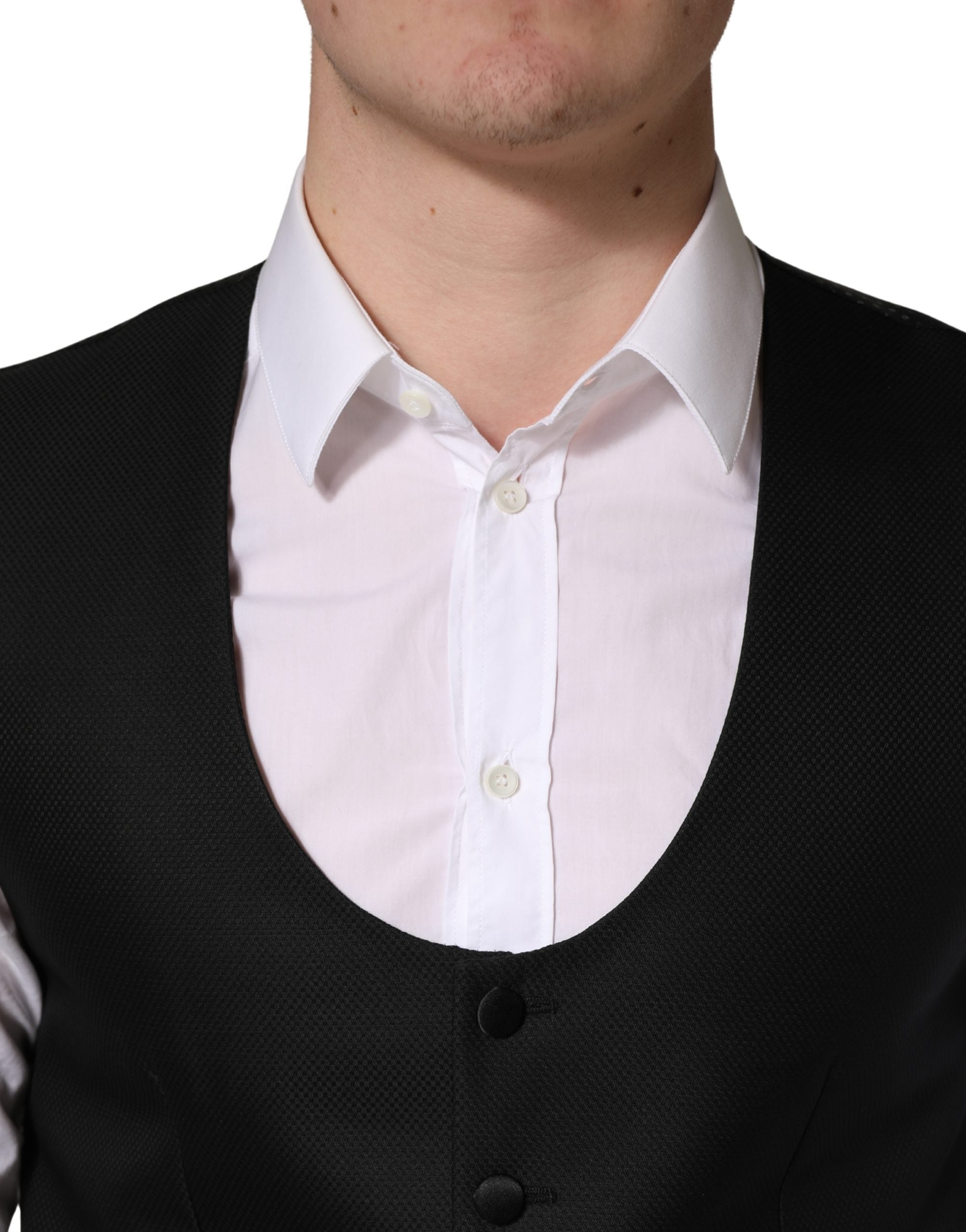 Dolce & Gabbana Black Wool Single Breasted Waistcoat Vest Dolce & Gabbana