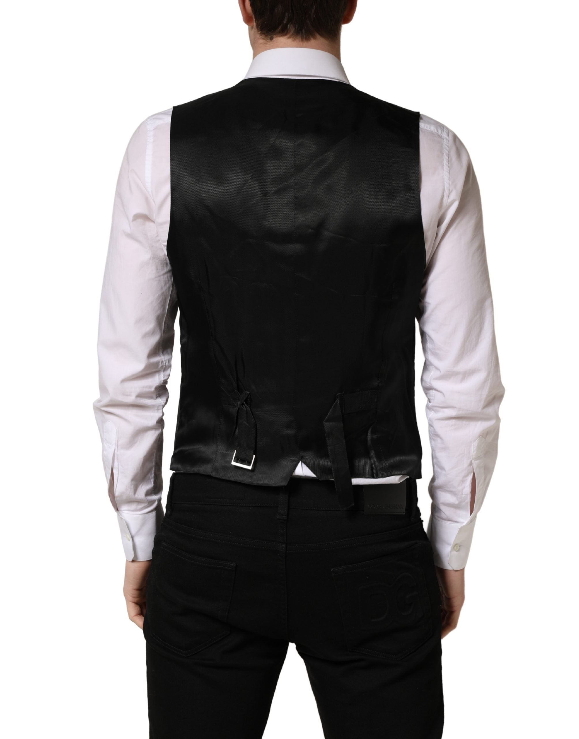 Dolce & Gabbana Black Stripe Single Breasted Waistcoat Vest Dolce & Gabbana
