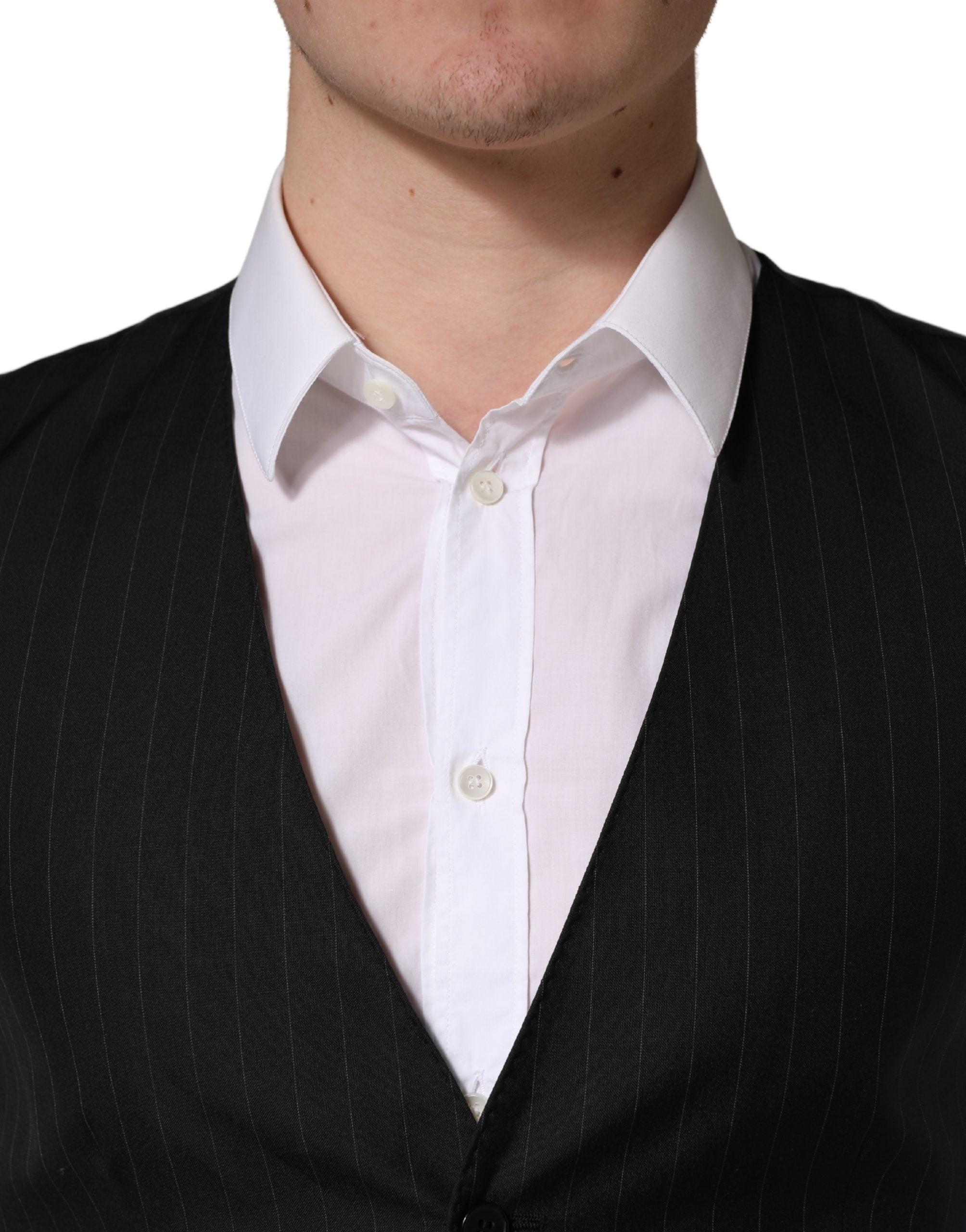 Dolce & Gabbana Black Stripe Single Breasted Waistcoat Vest Dolce & Gabbana