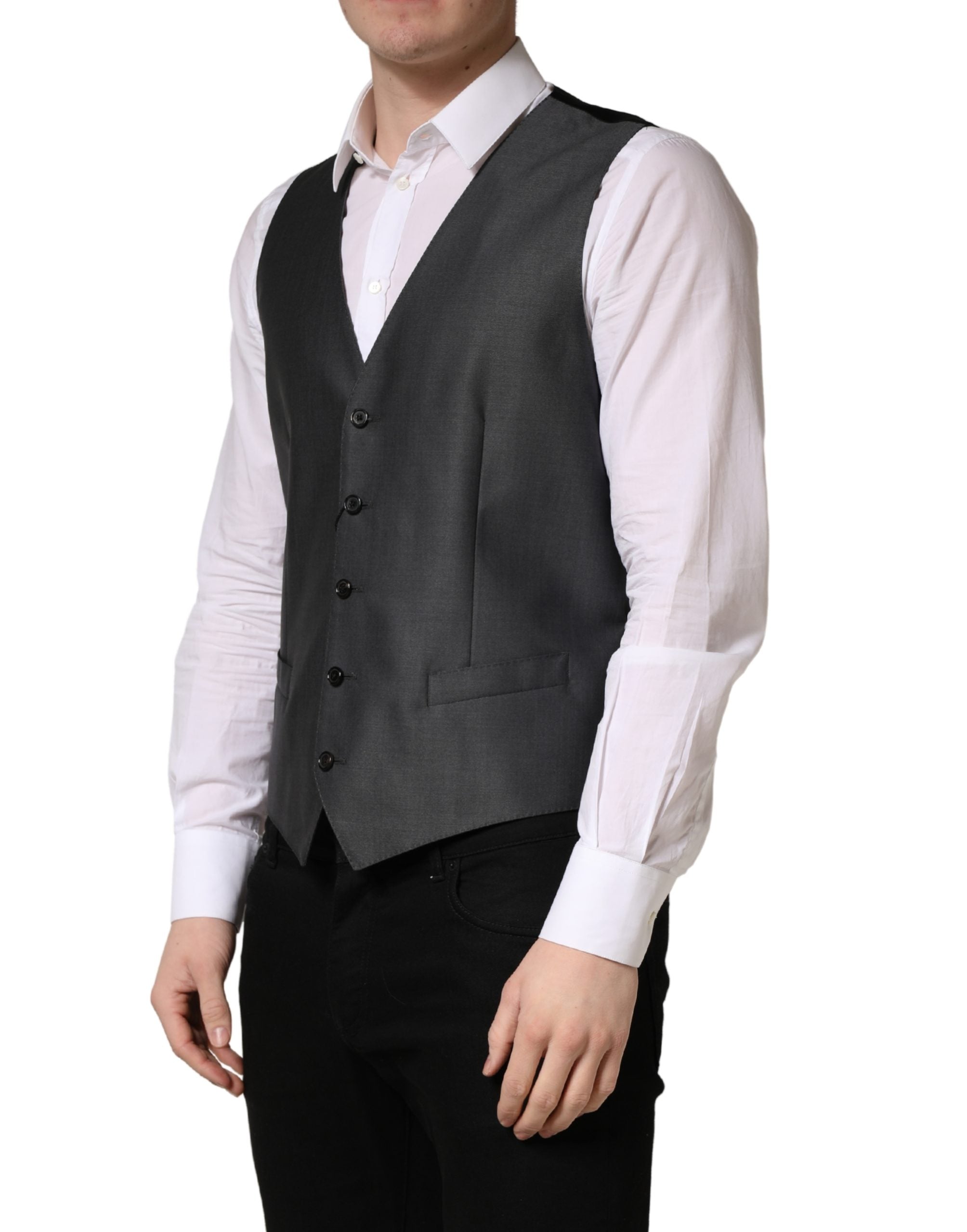 Dolce & Gabbana Dark Gray Single Breasted Men Waistcoat Vest Dolce & Gabbana