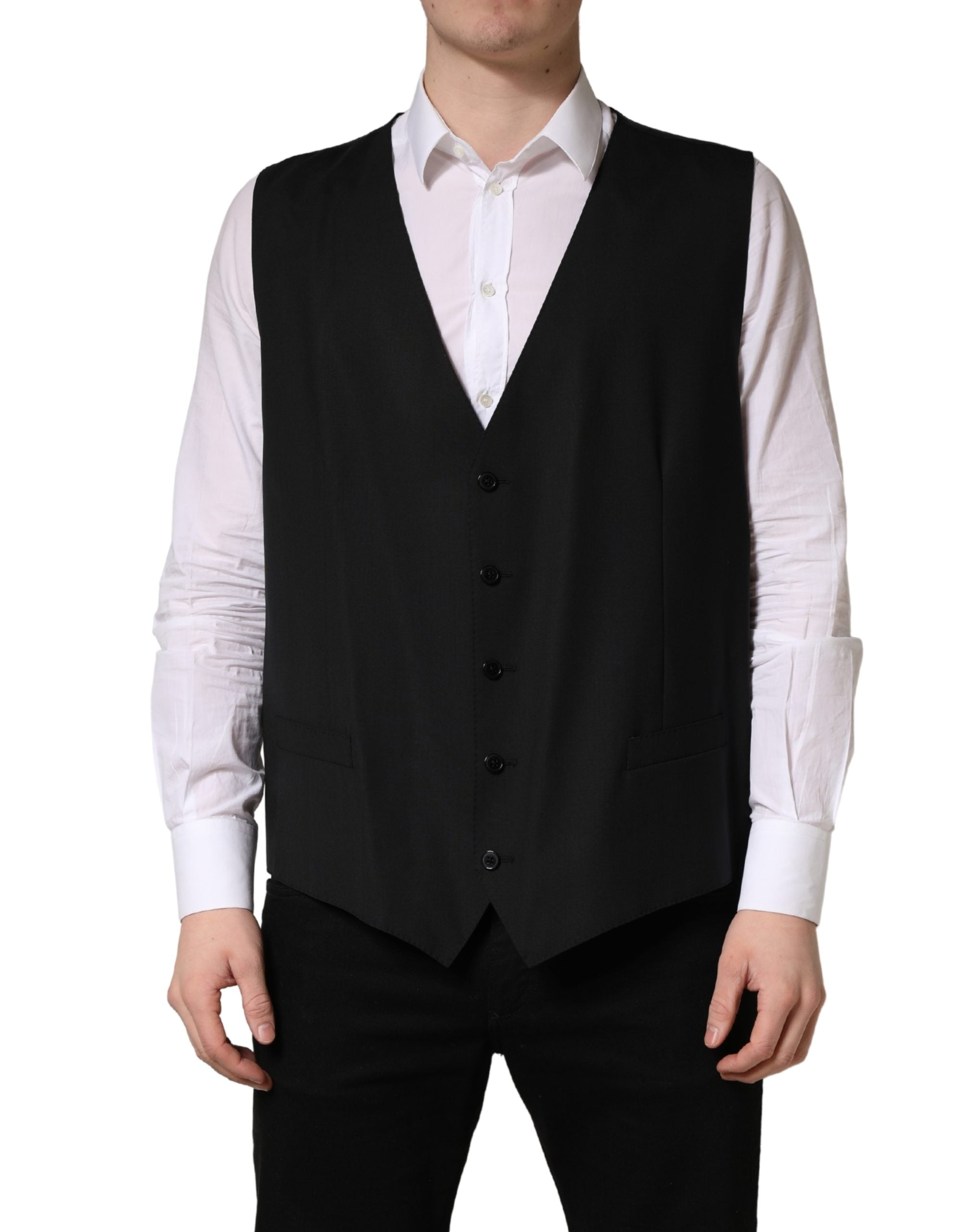 Dolce & Gabbana Black Wool Single Breasted Waistcoat Vest Dolce & Gabbana