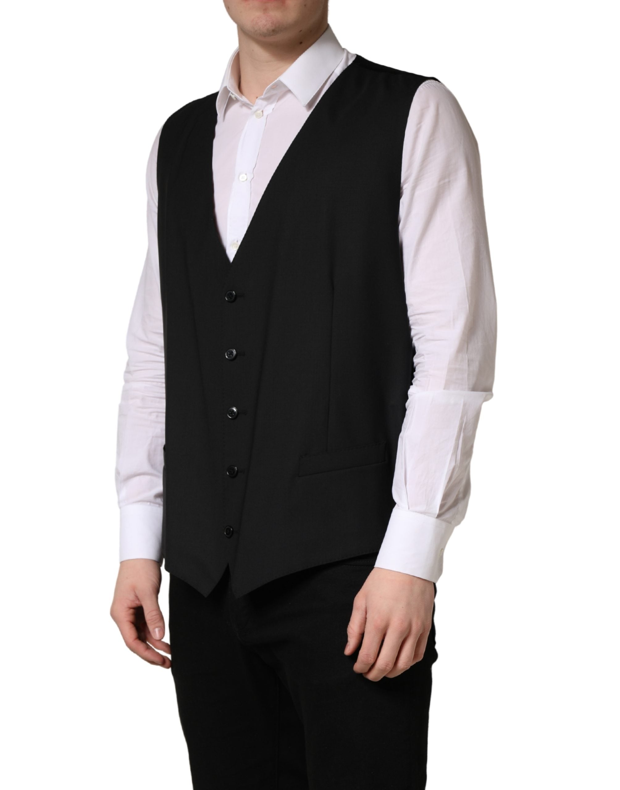 Dolce & Gabbana Black Wool Single Breasted Waistcoat Vest Dolce & Gabbana