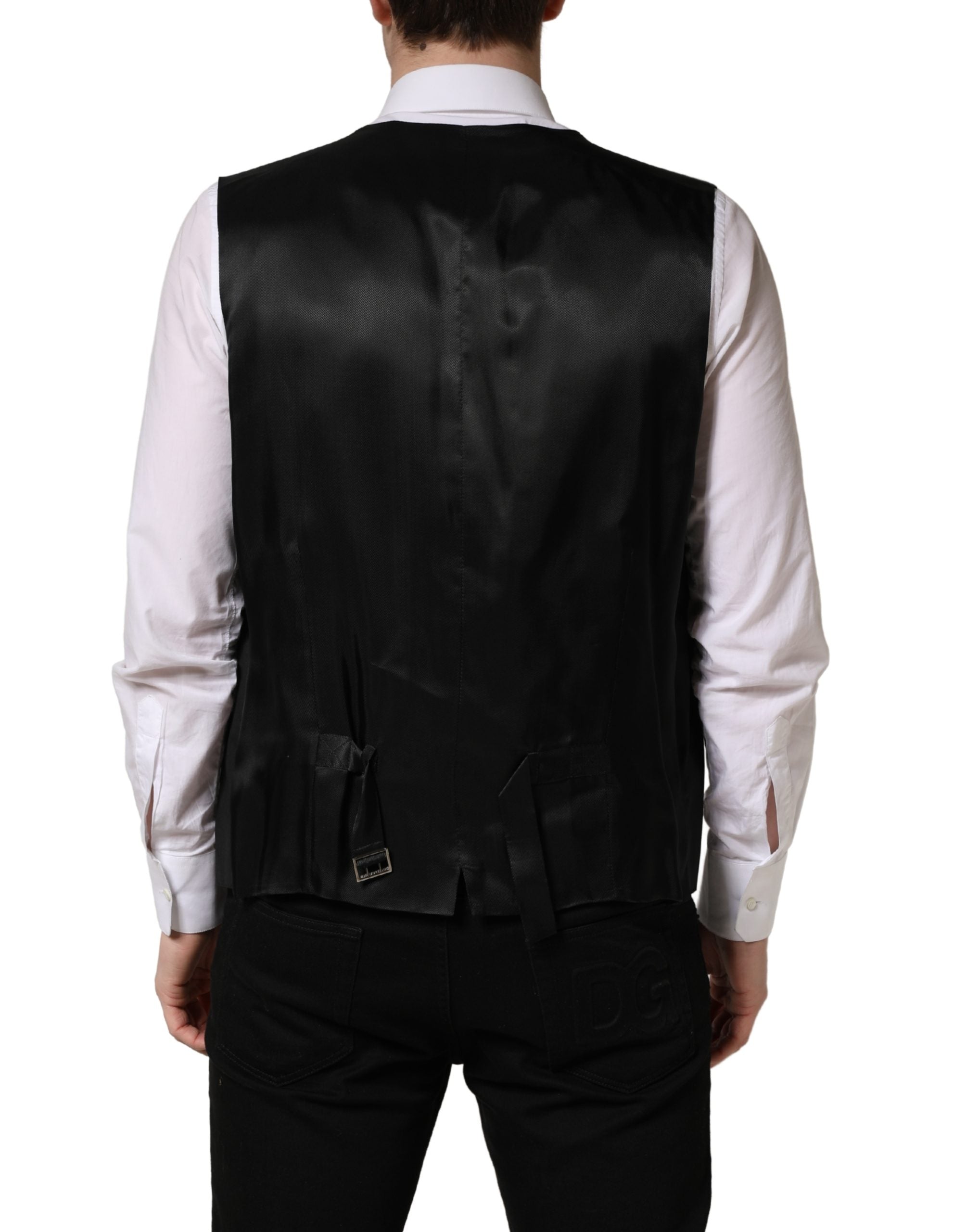 Dolce & Gabbana Black Wool Single Breasted Waistcoat Vest Dolce & Gabbana