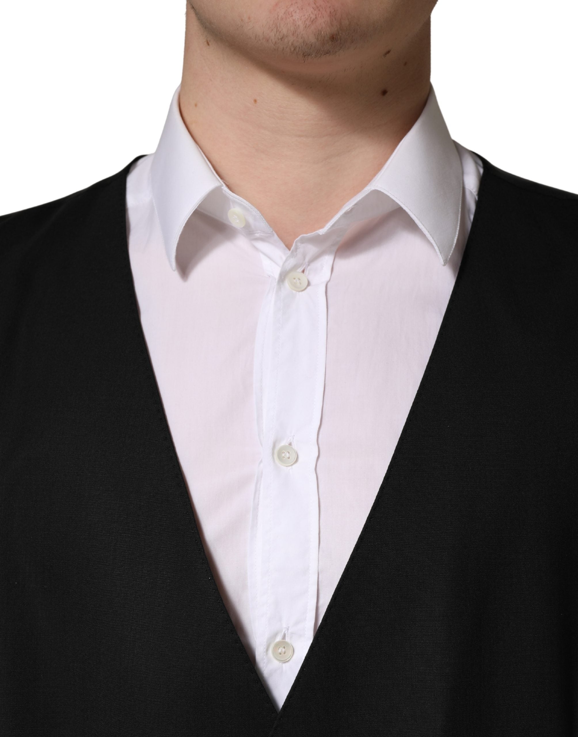 Dolce & Gabbana Black Wool Single Breasted Waistcoat Vest Dolce & Gabbana