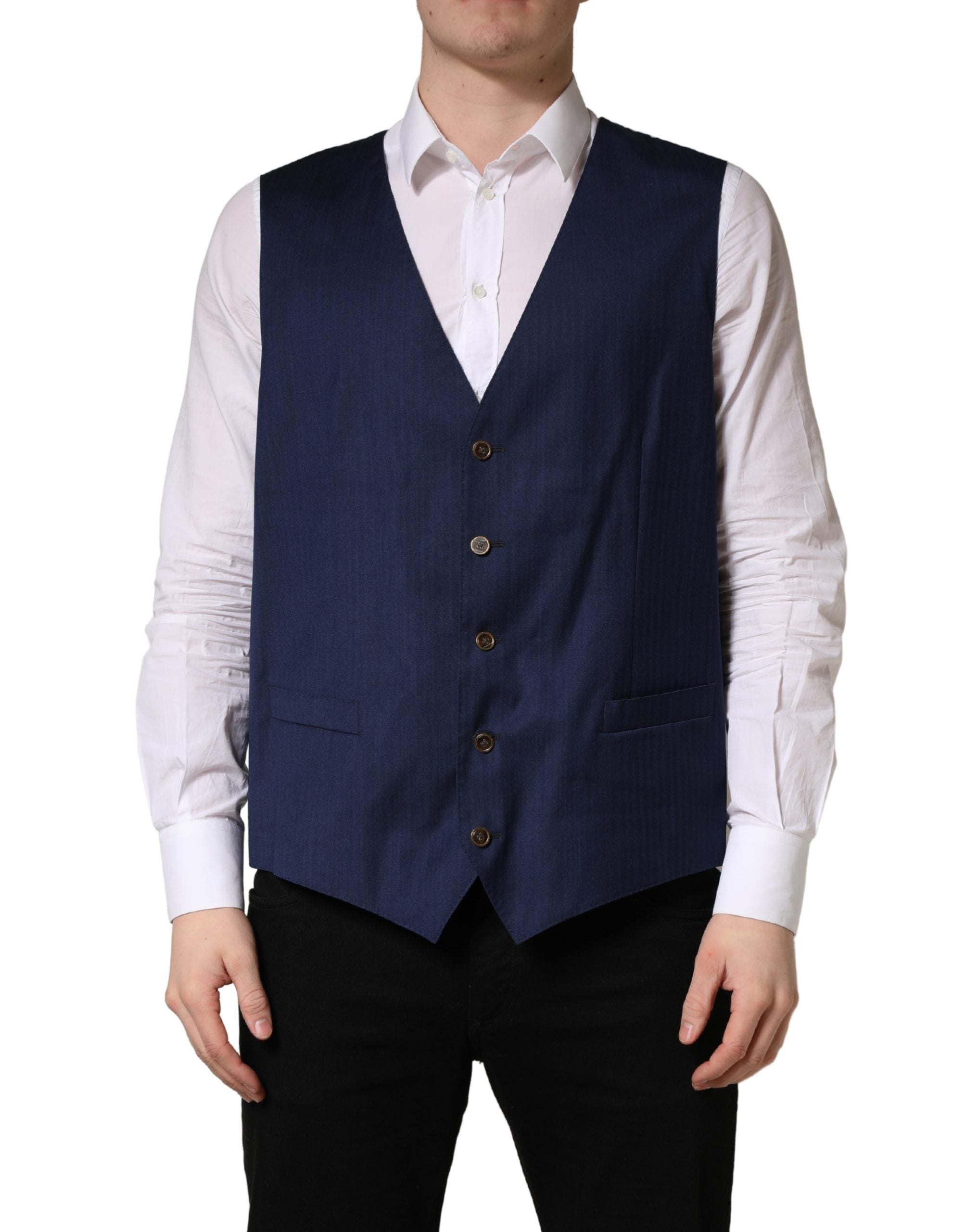 Dolce & Gabbana Navy Blue Wool Dress Formal Waistcoat Vest Dolce & Gabbana
