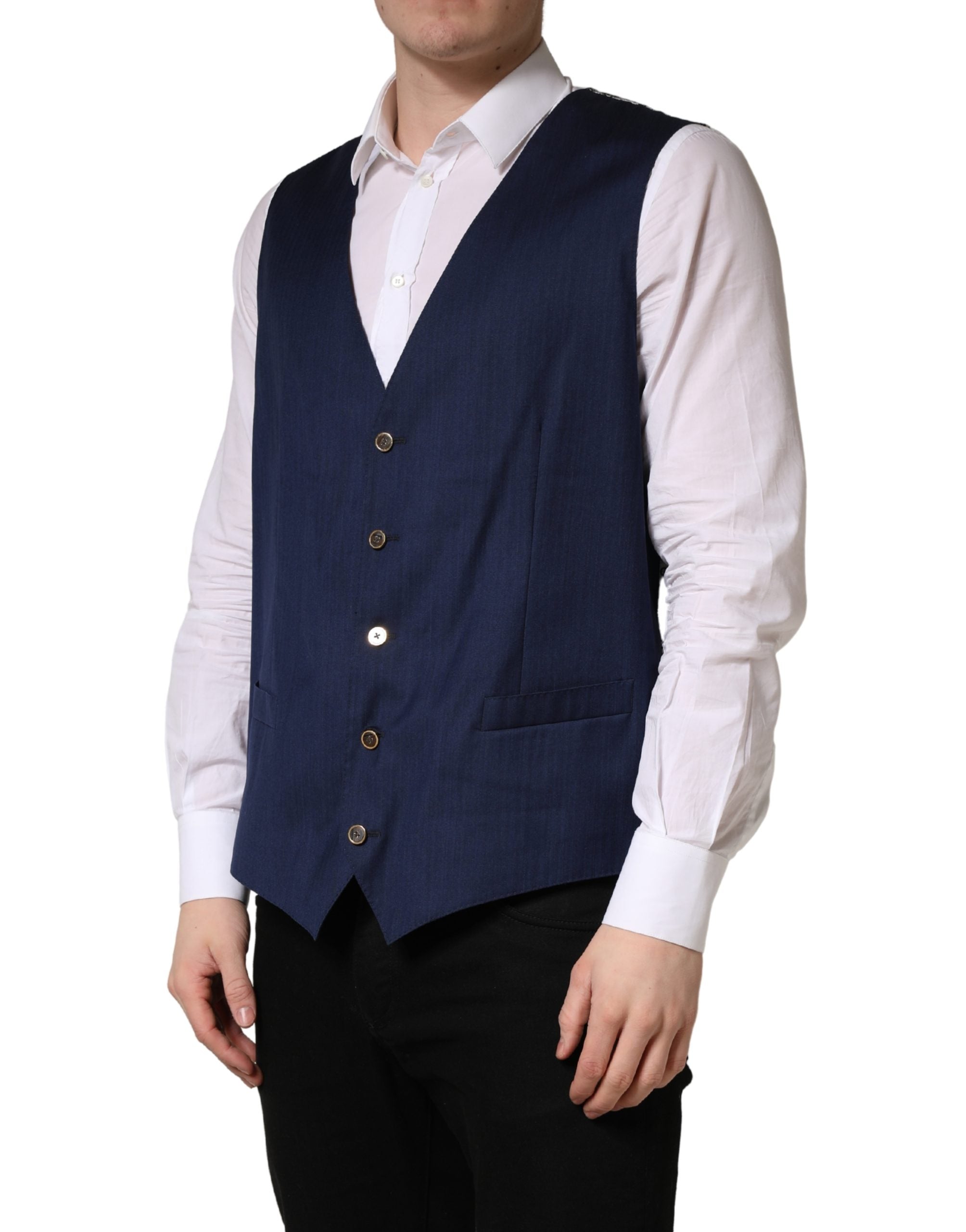 Dolce & Gabbana Navy Blue Wool Dress Formal Waistcoat Vest Dolce & Gabbana