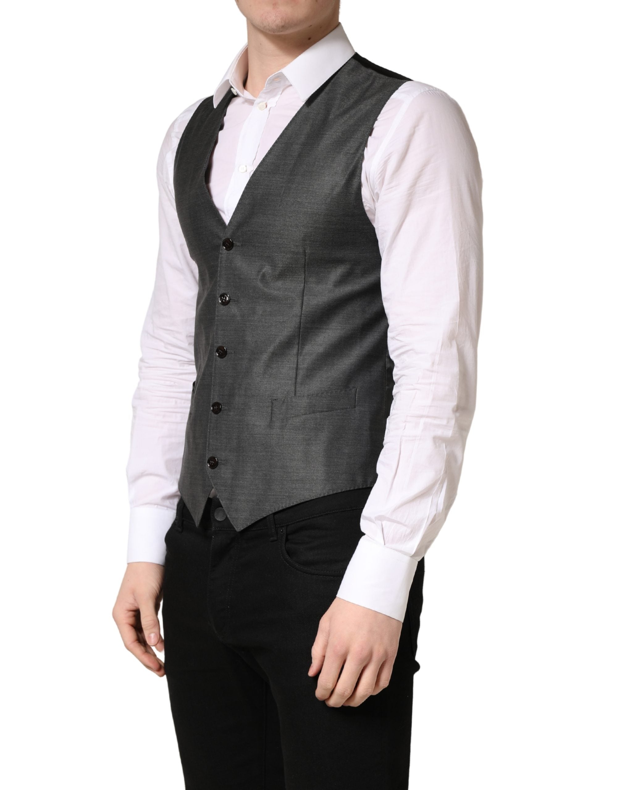 Dolce & Gabbana Dark Gray Wool Dress Formal Waistcoat Vest Dolce & Gabbana