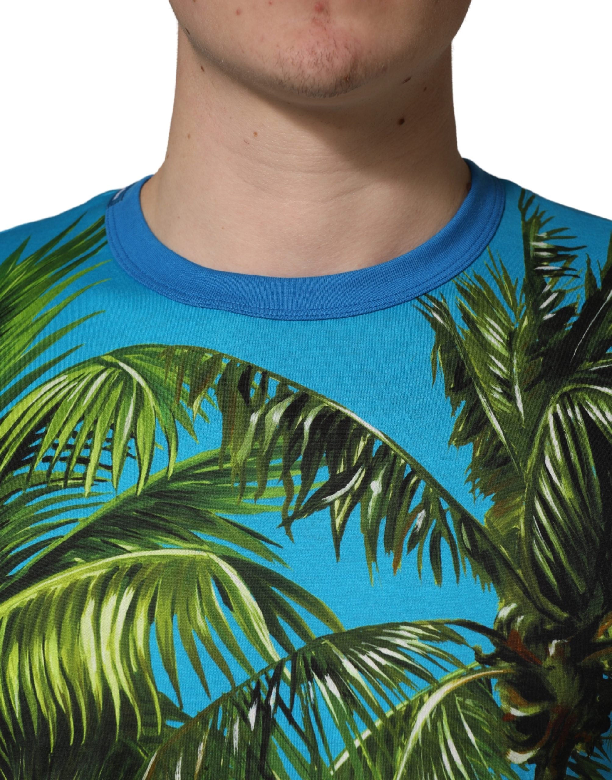 Dolce & Gabbana Blue Palm Tree Print Cotton CrewNeck T-shirt Dolce & Gabbana