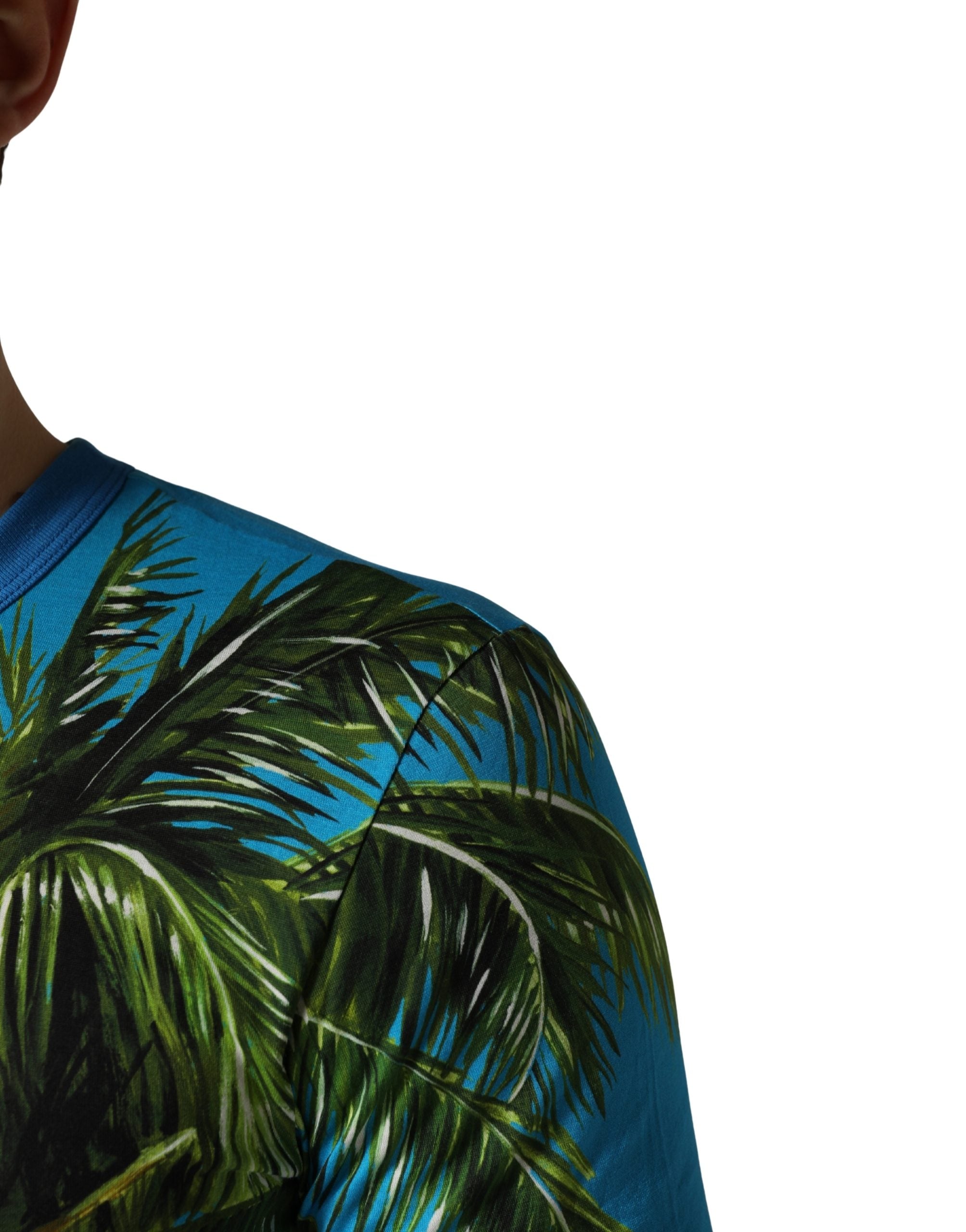 Dolce & Gabbana Blue Palm Tree Print Cotton CrewNeck T-shirt Dolce & Gabbana