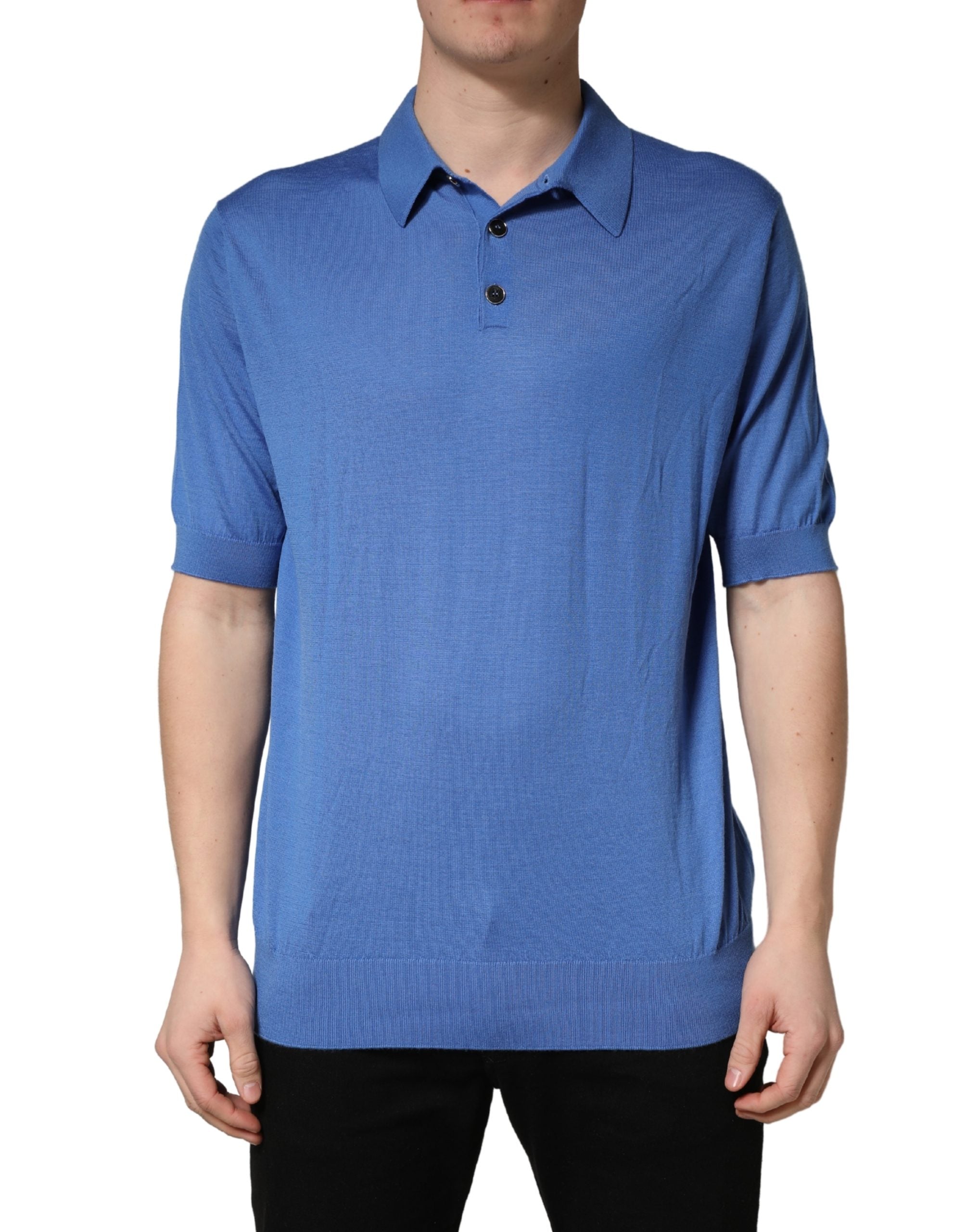 Dolce & Gabbana Blue Cashmere Short Sleeves Polo  T-shirt Dolce & Gabbana