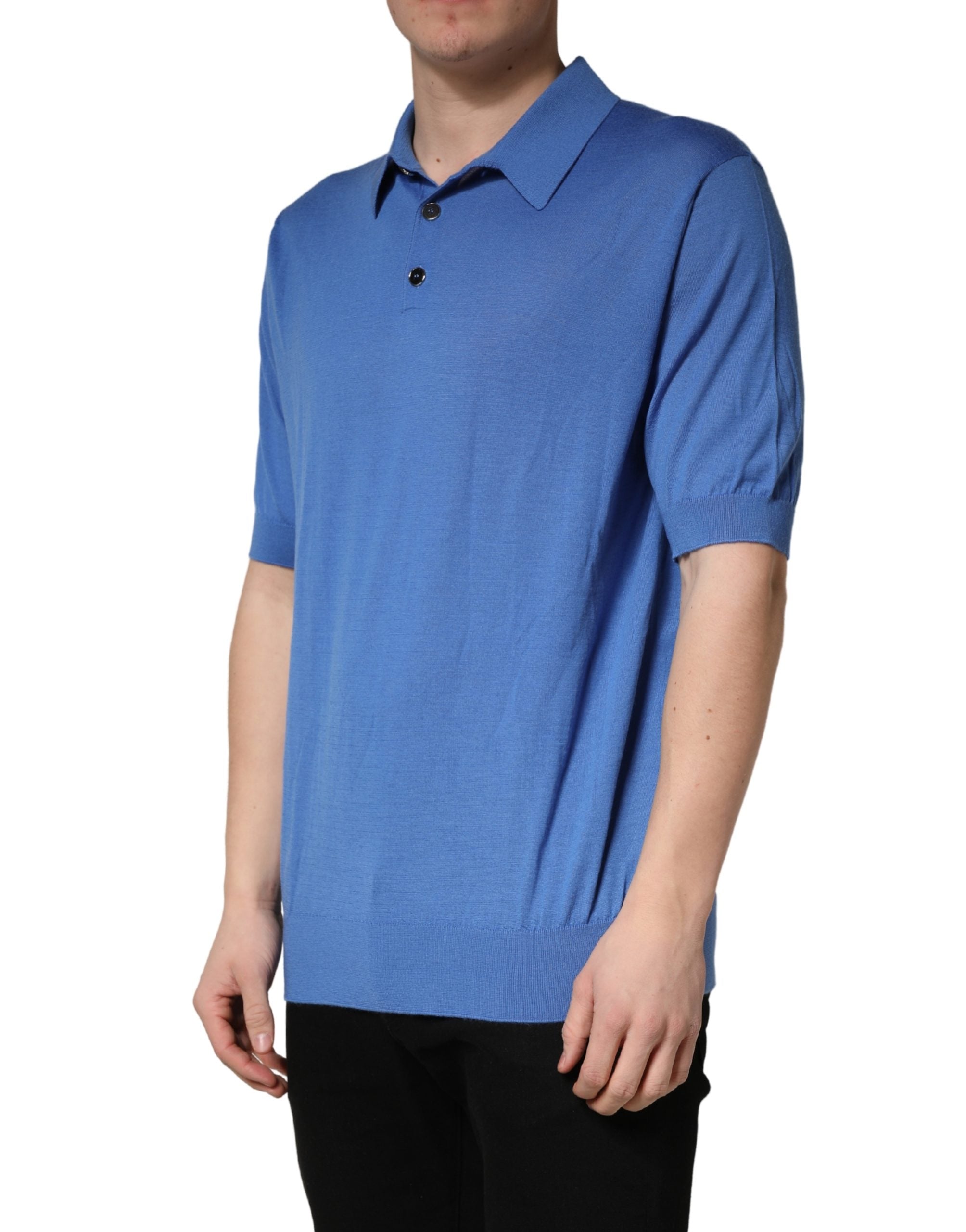 Dolce & Gabbana Blue Cashmere Short Sleeves Polo  T-shirt Dolce & Gabbana