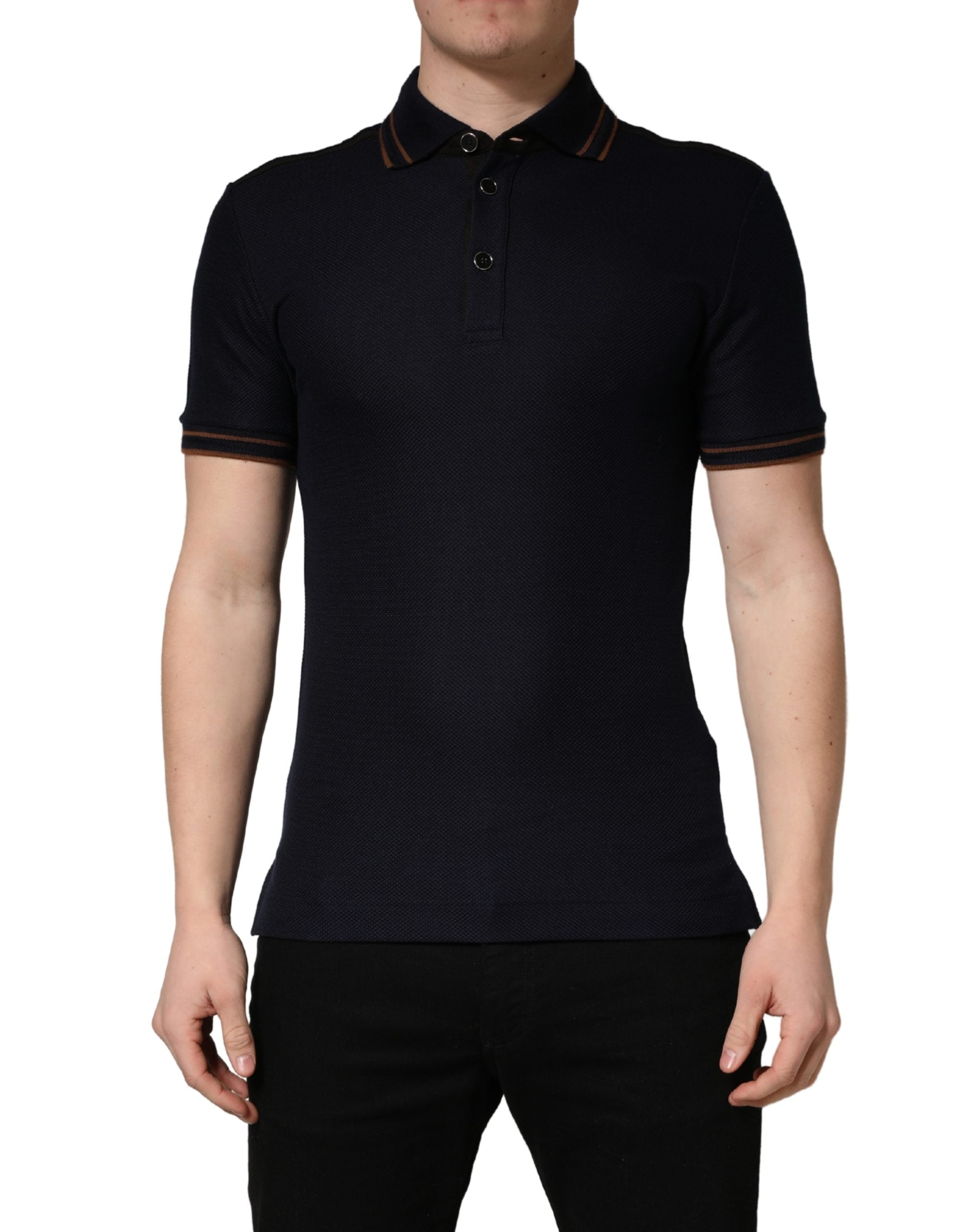 Dolce & Gabbana Dark Blue Silk Short Sleeve Men Polo T-shirt Dolce & Gabbana