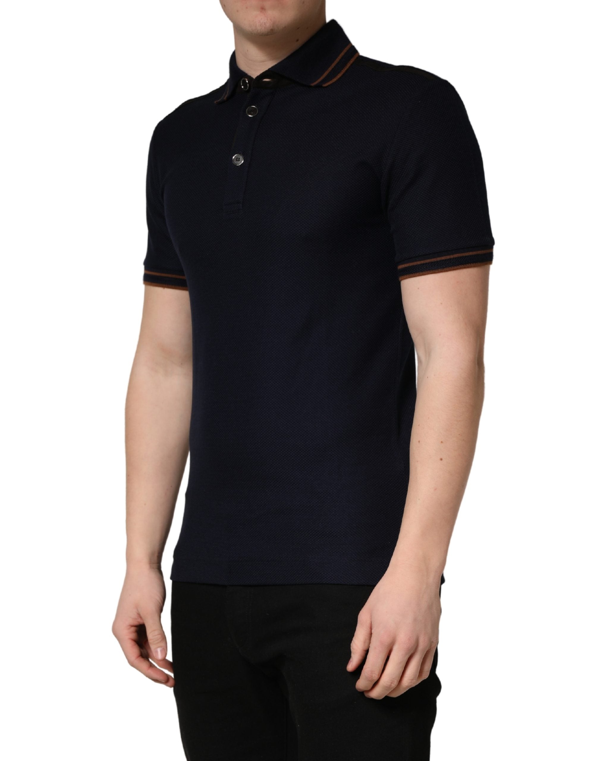 Dolce & Gabbana Dark Blue Silk Short Sleeve Men Polo T-shirt Dolce & Gabbana